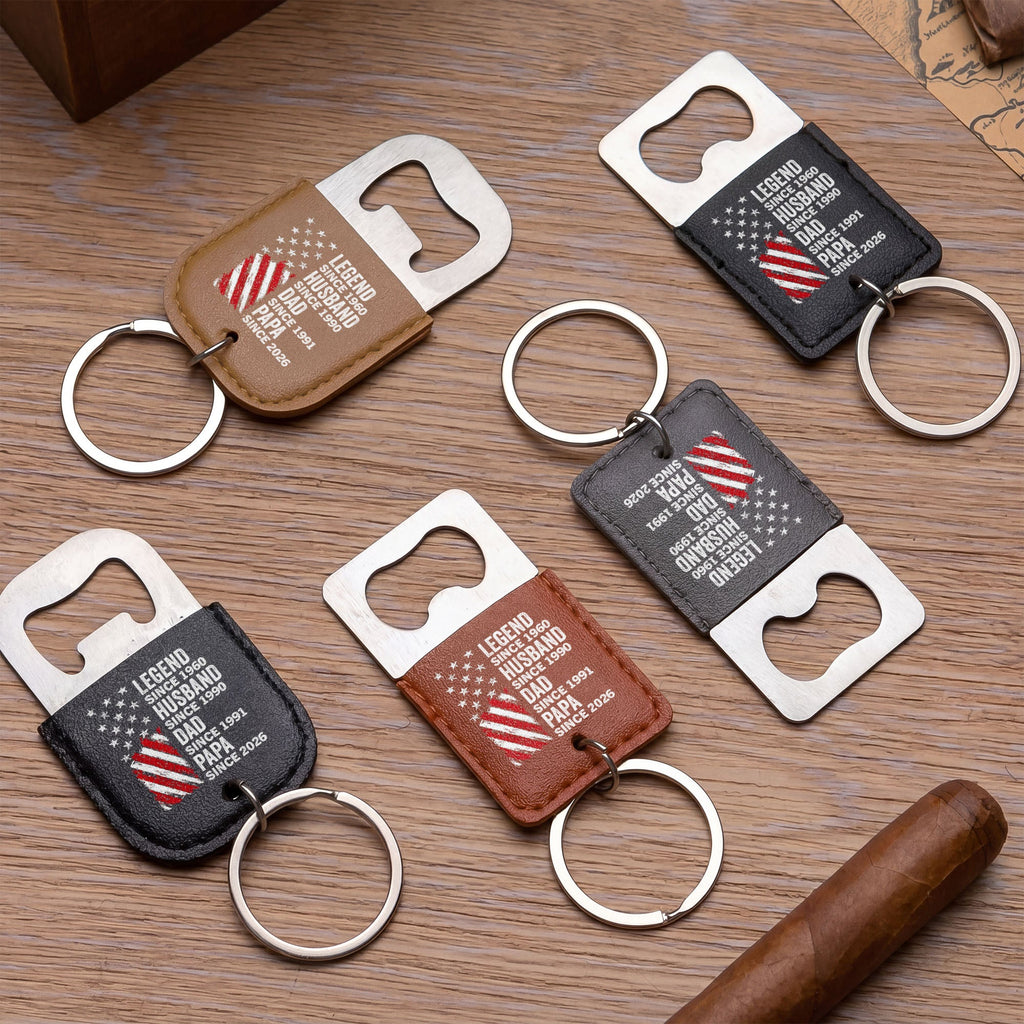 Personalized Leather Bottle Opener Keychain Gift for Dad Leather Bottle Opener Keychain GradoCreations