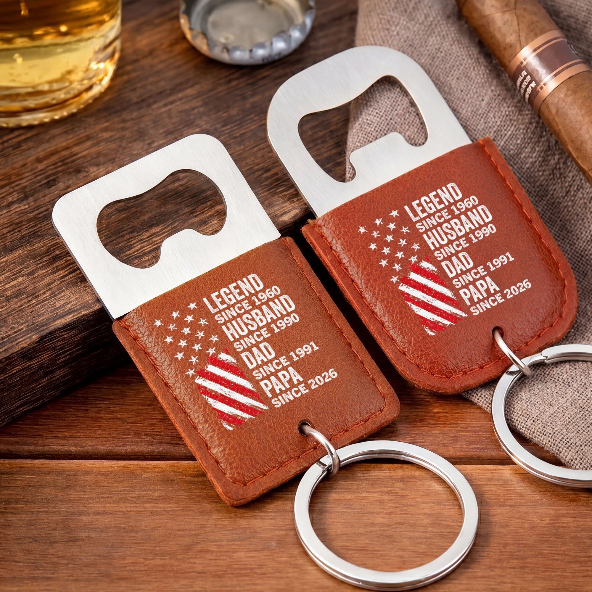 Personalized Leather Bottle Opener Keychain Gift for Dad Leather Bottle Opener Keychain GradoCreations