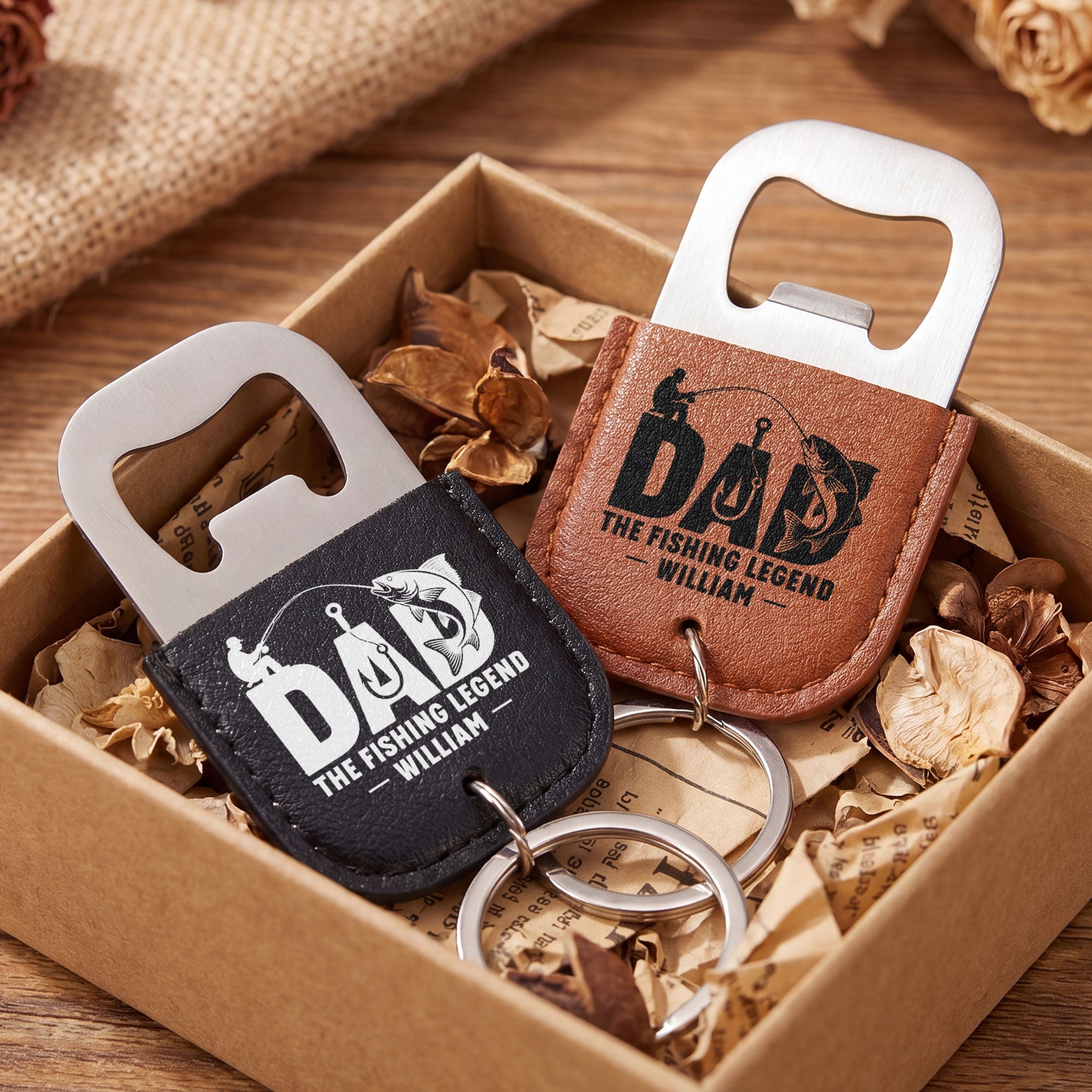Personalized Leather Bottle Opener Keychain for Fishing Dad Gift Leather Bottle Opener Keychain GradoCreations