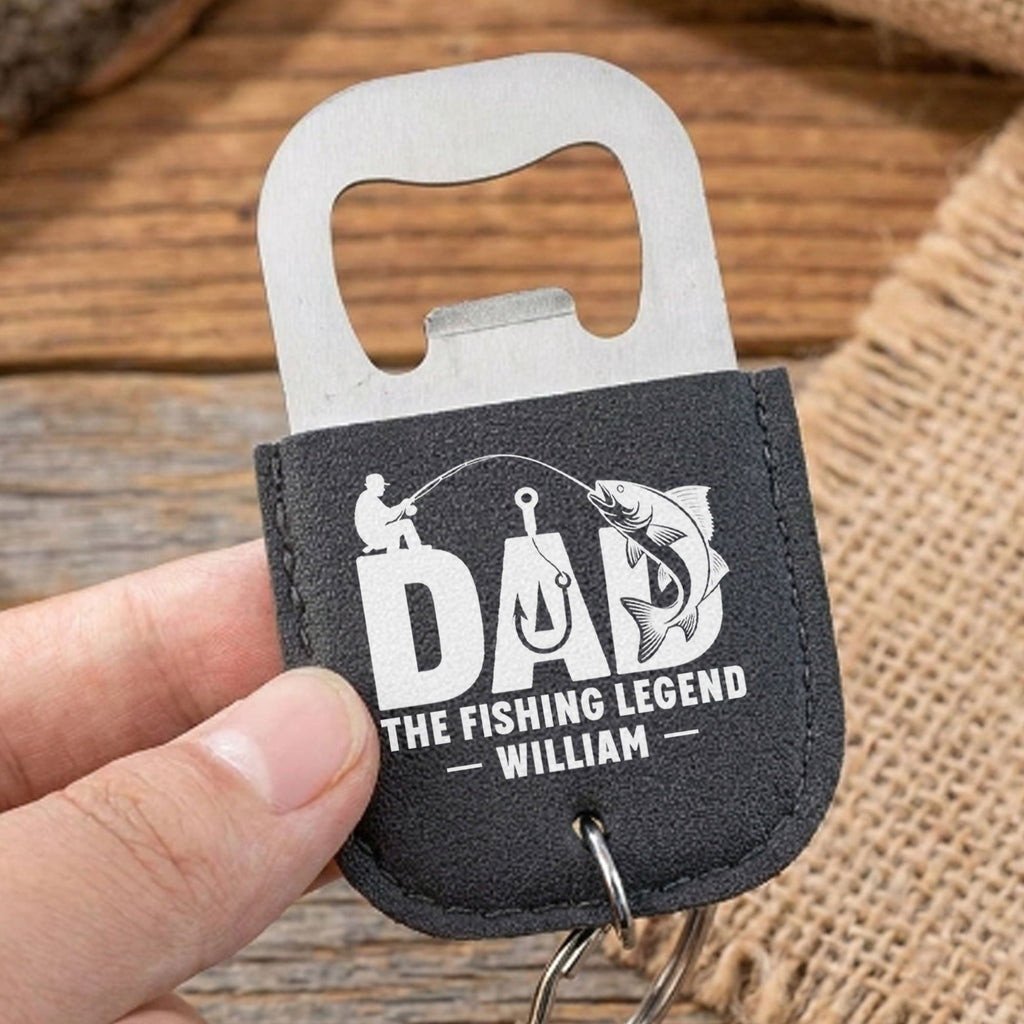 Personalized Leather Bottle Opener Keychain for Fishing Dad Gift Leather Bottle Opener Keychain GradoCreations