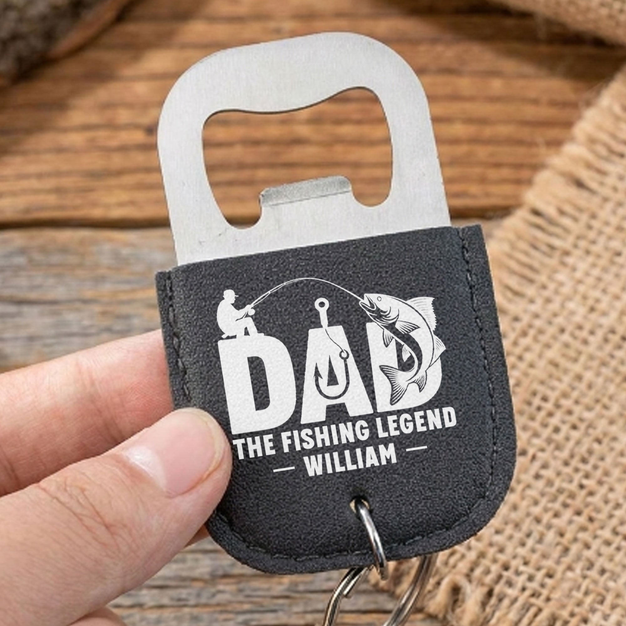 Personalized Leather Bottle Opener Keychain for Fishing Dad Gift Leather Bottle Opener Keychain GradoCreations