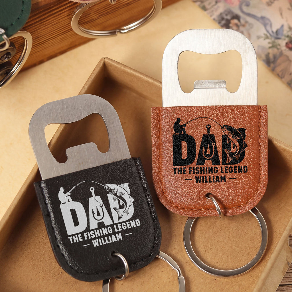 Personalized Leather Bottle Opener Keychain for Fishing Dad Gift Leather Bottle Opener Keychain GradoCreations