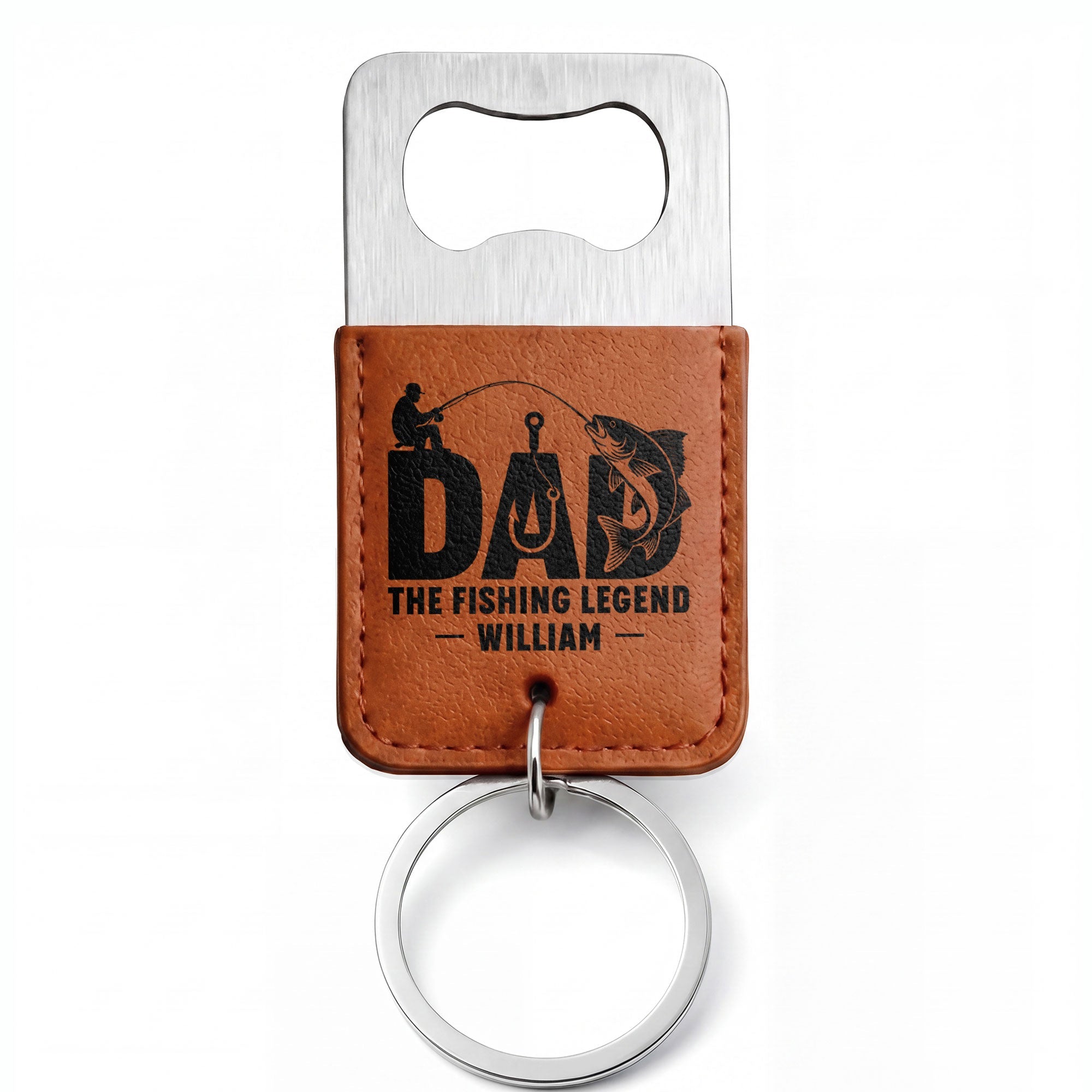 Personalized Leather Bottle Opener Keychain for Fishing Dad Gift Leather Bottle Opener Keychain GradoCreations