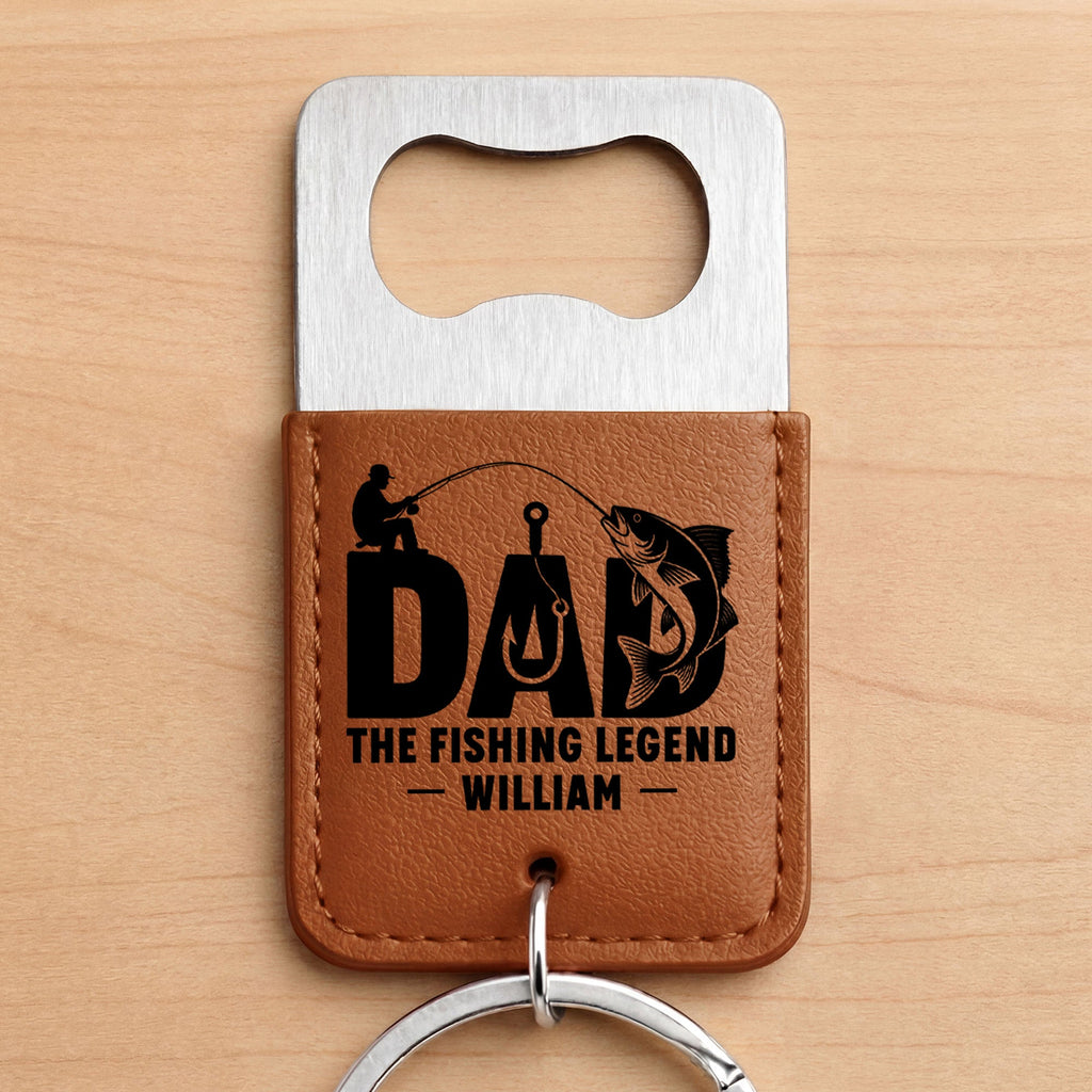 Personalized Leather Bottle Opener Keychain for Fishing Dad Gift Leather Bottle Opener Keychain GradoCreations