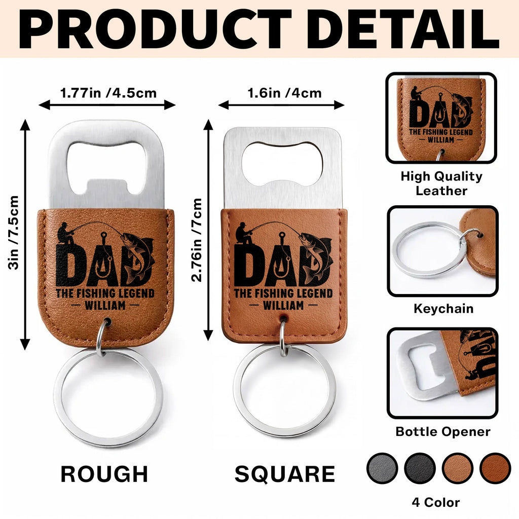 Personalized Leather Bottle Opener Keychain for Fishing Dad Gift Leather Bottle Opener Keychain GradoCreations