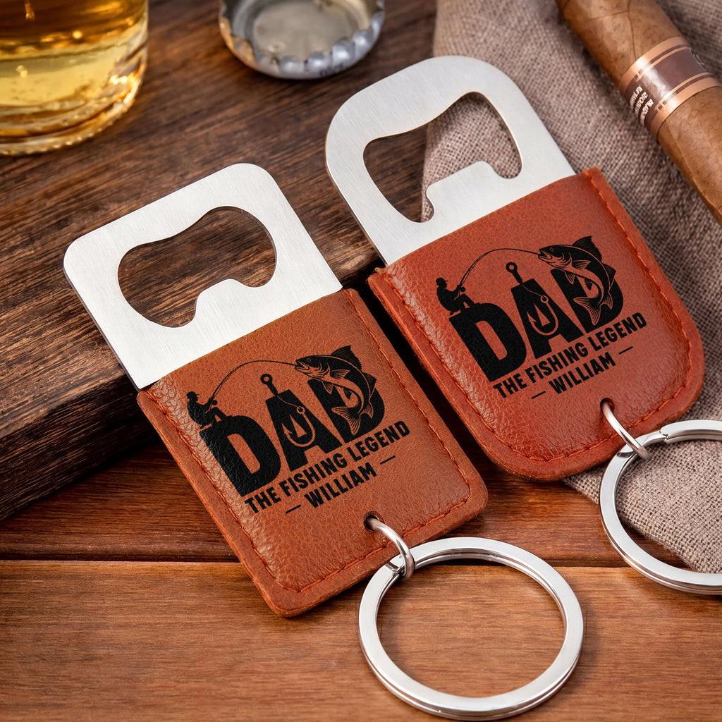 Personalized Leather Bottle Opener Keychain for Fishing Dad Gift Leather Bottle Opener Keychain GradoCreations