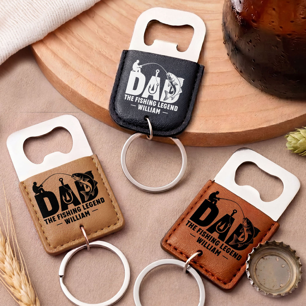 Personalized Leather Bottle Opener Keychain for Fishing Dad Gift Leather Bottle Opener Keychain GradoCreations