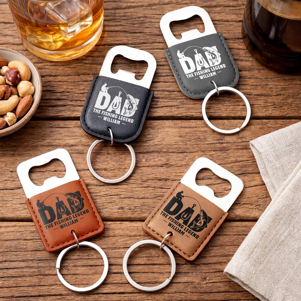 Personalized Leather Bottle Opener Keychain for Fishing Dad Gift Leather Bottle Opener Keychain GradoCreations