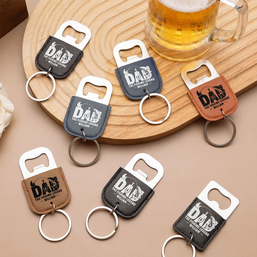 Personalized Leather Bottle Opener Keychain for Fishing Dad Gift Leather Bottle Opener Keychain GradoCreations