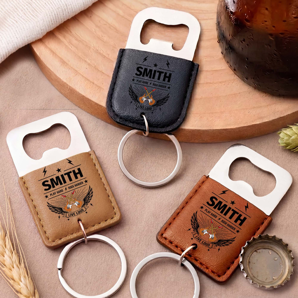 Personalized Leather Bottle Opener Keychain Custom Dad Gift Leather Bottle Opener Keychain GradoCreations