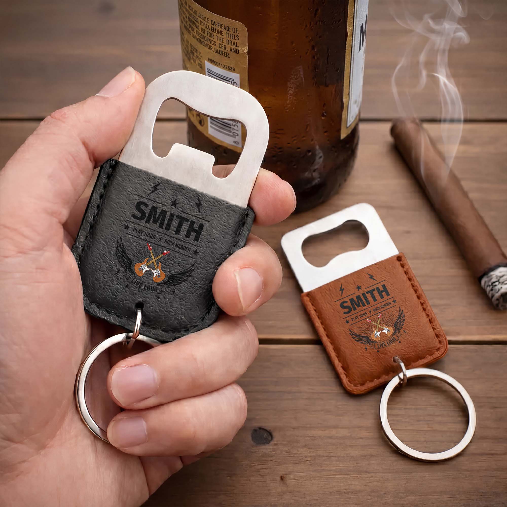Personalized Leather Bottle Opener Keychain Custom Dad Gift Leather Bottle Opener Keychain GradoCreations