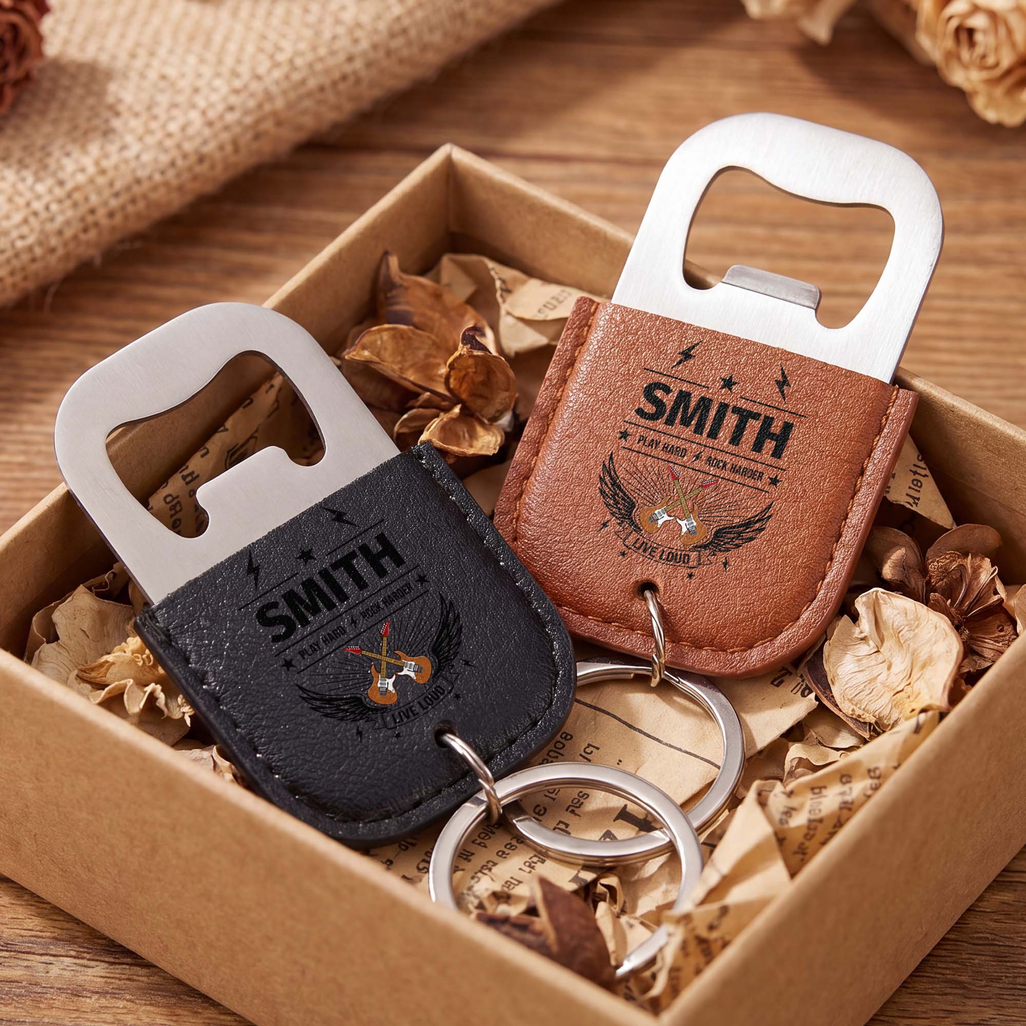 Personalized Leather Bottle Opener Keychain Custom Dad Gift Leather Bottle Opener Keychain GradoCreations