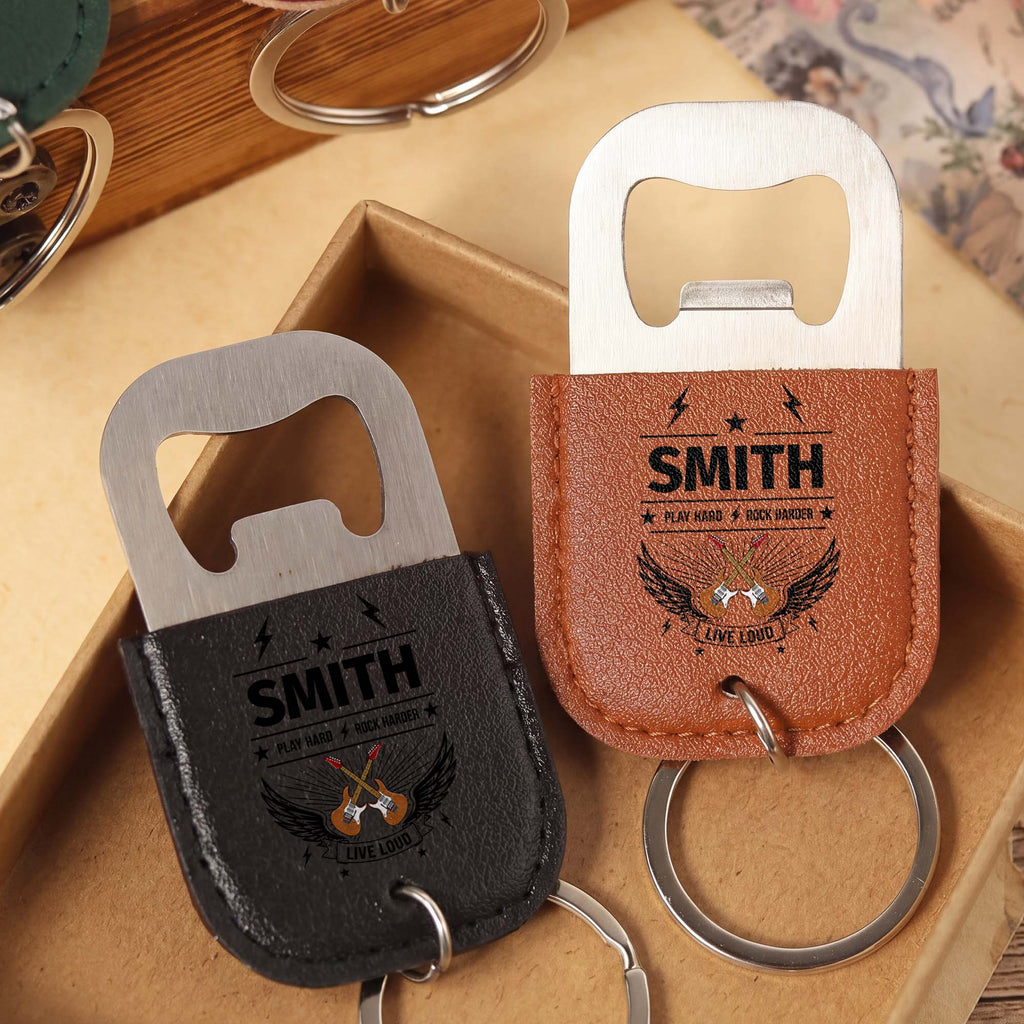 Personalized Leather Bottle Opener Keychain Custom Dad Gift Leather Bottle Opener Keychain GradoCreations