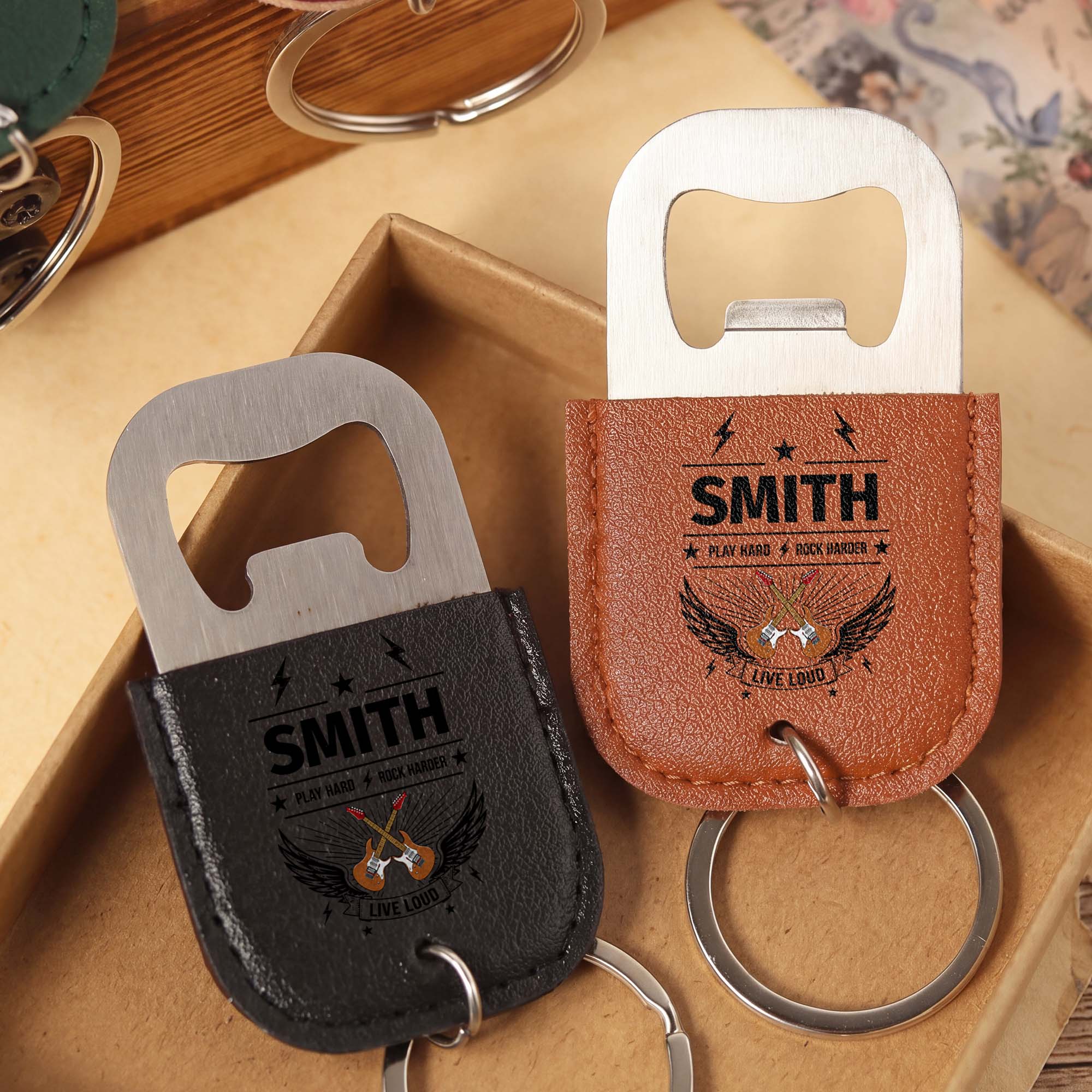 Personalized Leather Bottle Opener Keychain Custom Dad Gift Leather Bottle Opener Keychain GradoCreations