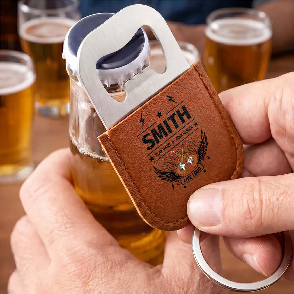 Personalized Leather Bottle Opener Keychain Custom Dad Gift Leather Bottle Opener Keychain GradoCreations
