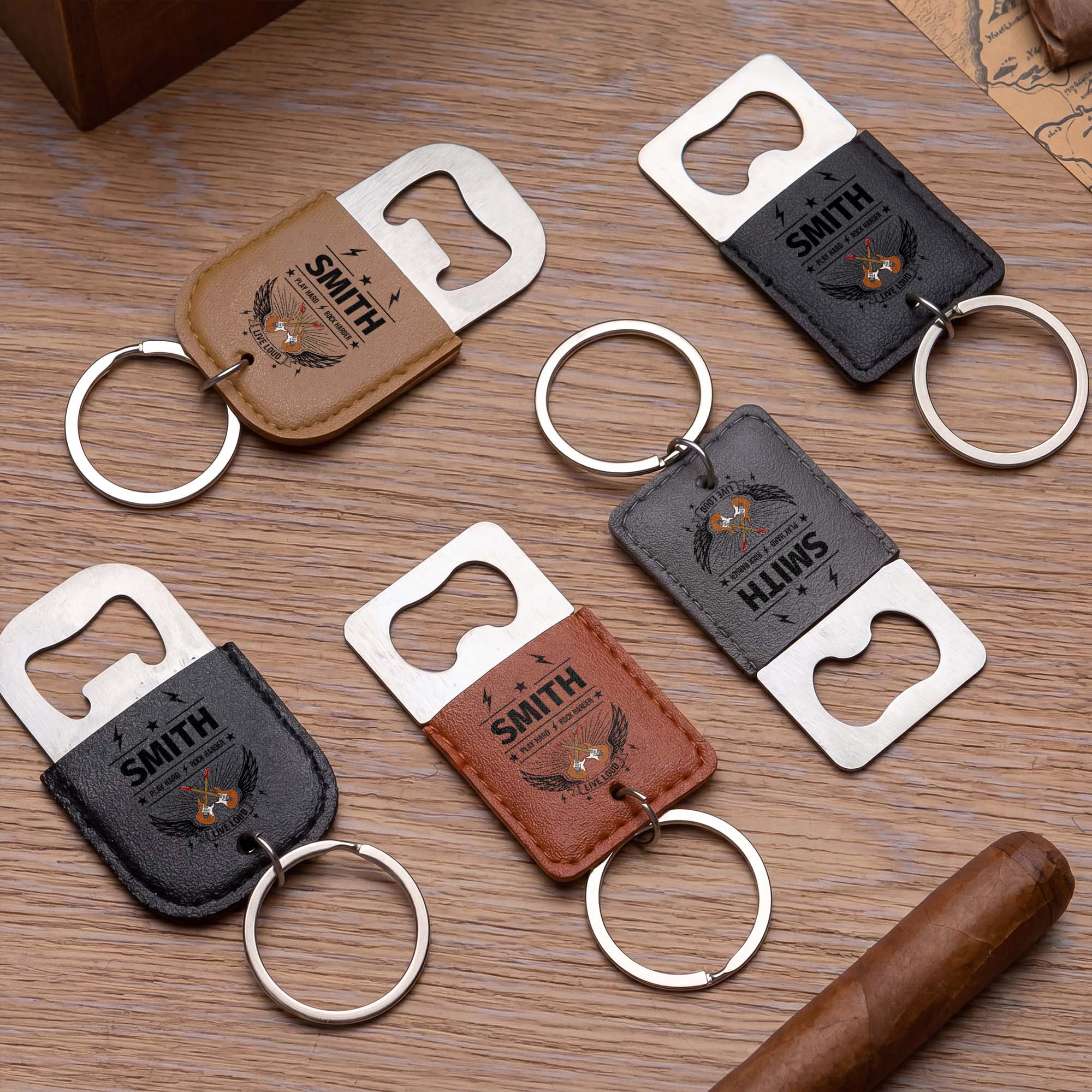 Personalized Leather Bottle Opener Keychain Custom Dad Gift Leather Bottle Opener Keychain GradoCreations