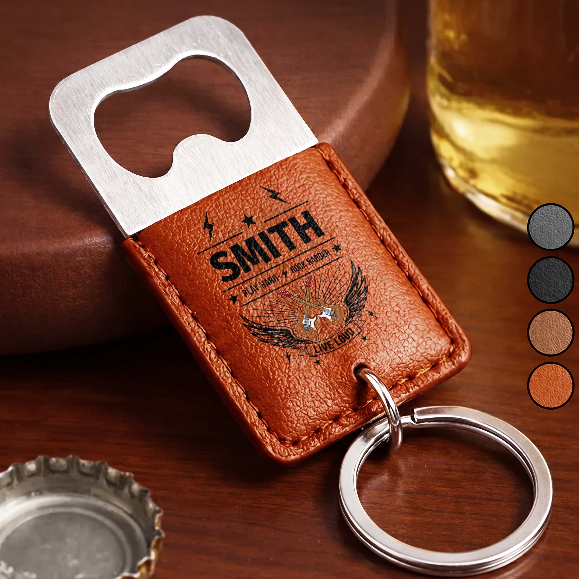 Personalized Leather Bottle Opener Keychain Custom Dad Gift Leather Bottle Opener Keychain GradoCreations