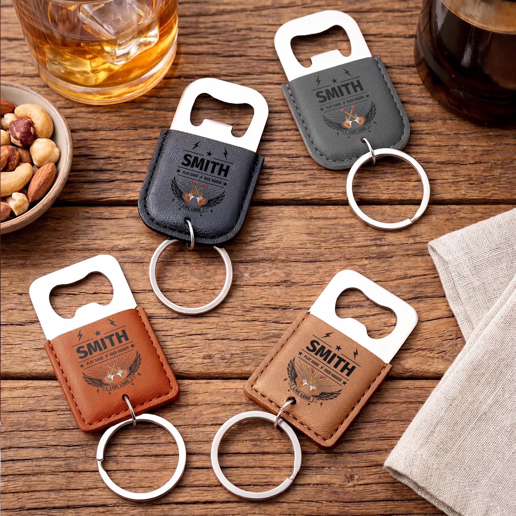 Personalized Leather Bottle Opener Keychain Custom Dad Gift Leather Bottle Opener Keychain GradoCreations