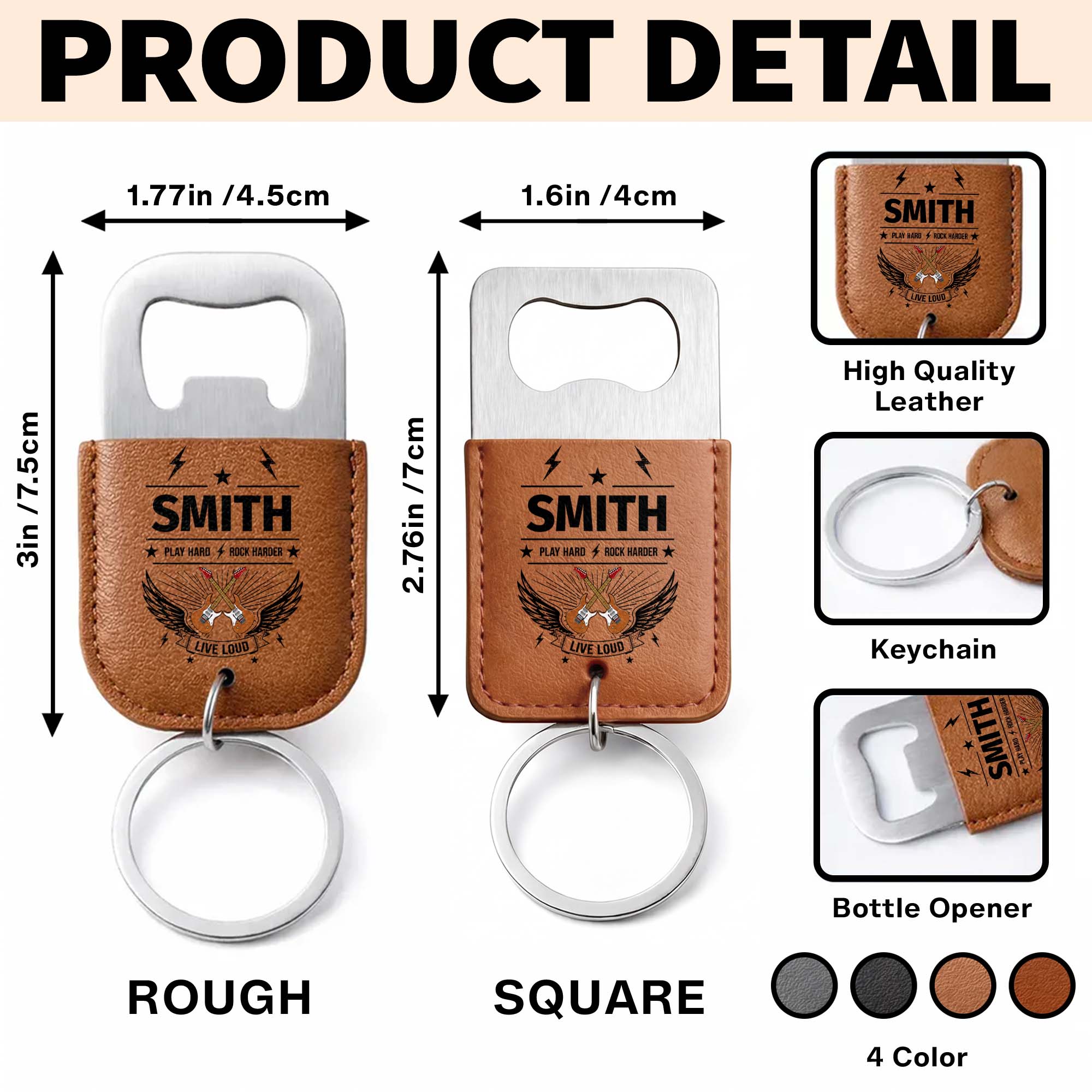 Personalized Leather Bottle Opener Keychain Custom Dad Gift Leather Bottle Opener Keychain GradoCreations