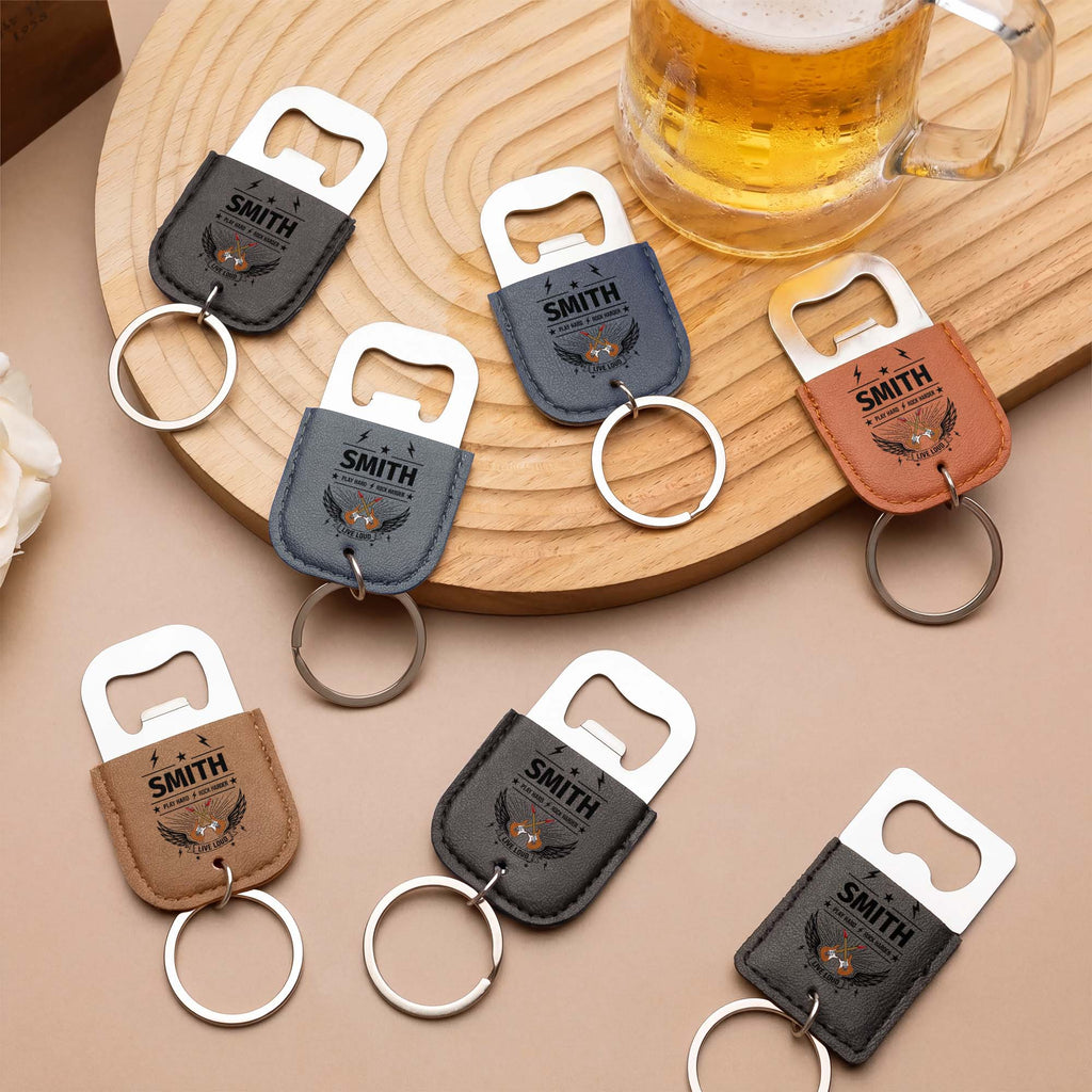 Personalized Leather Bottle Opener Keychain Custom Dad Gift Leather Bottle Opener Keychain GradoCreations