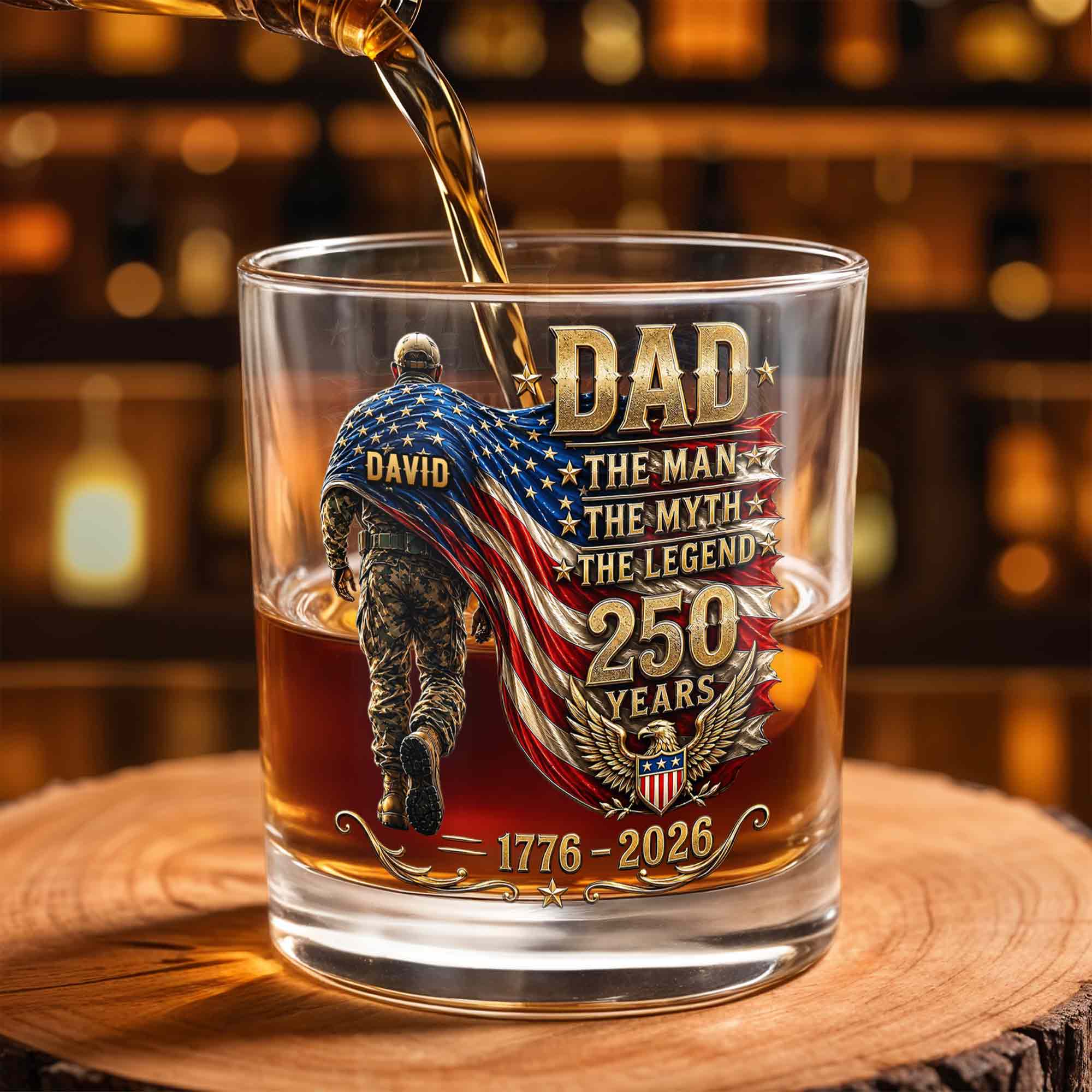 Personalized Custom Whiskey Glass American Flag Gift for Dad Whiskey Glass GradoCreations