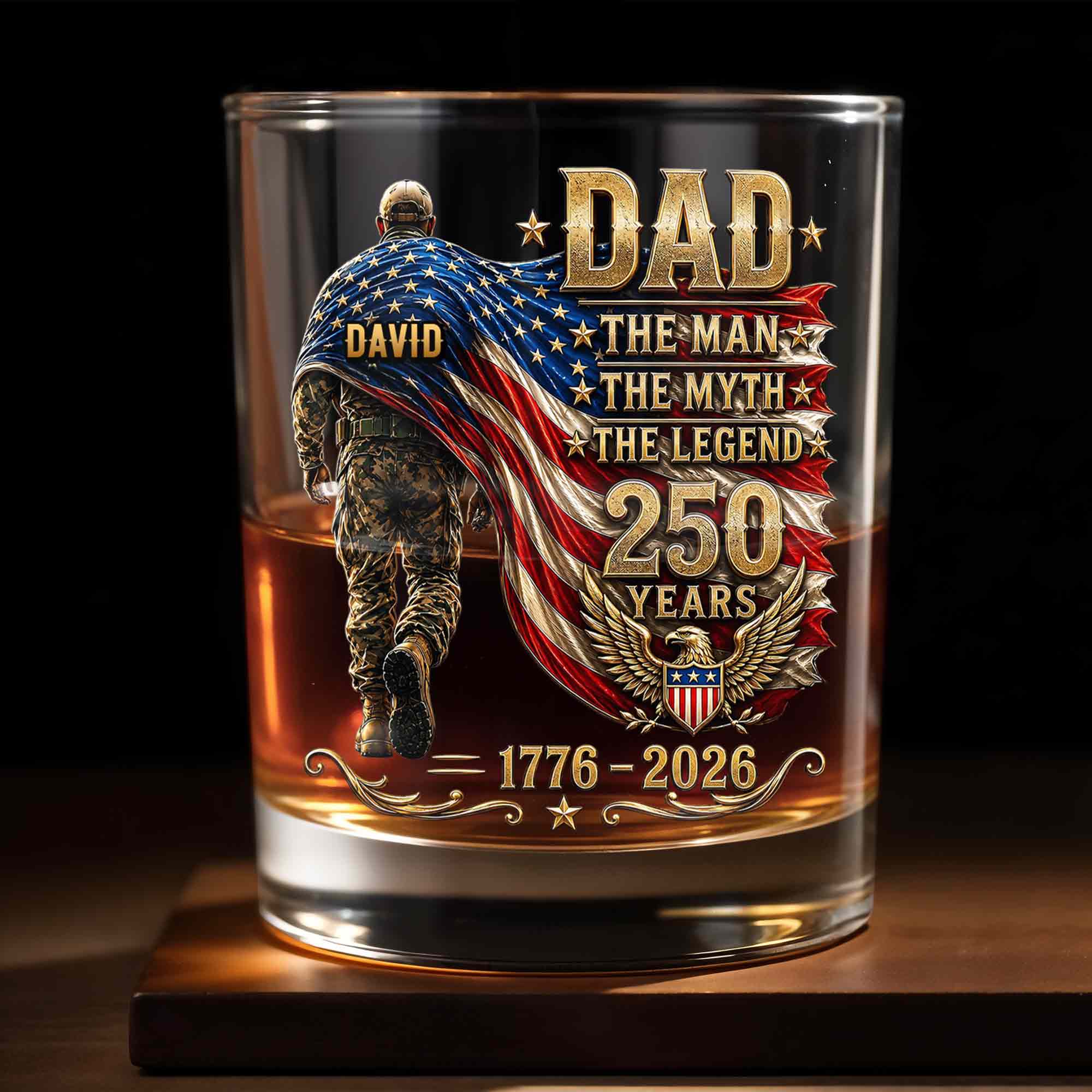 Personalized Custom Whiskey Glass American Flag Gift for Dad Whiskey Glass GradoCreations