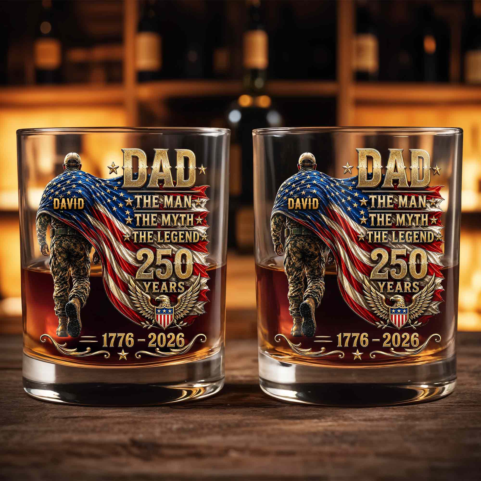 Personalized Custom Whiskey Glass American Flag Gift for Dad Whiskey Glass GradoCreations