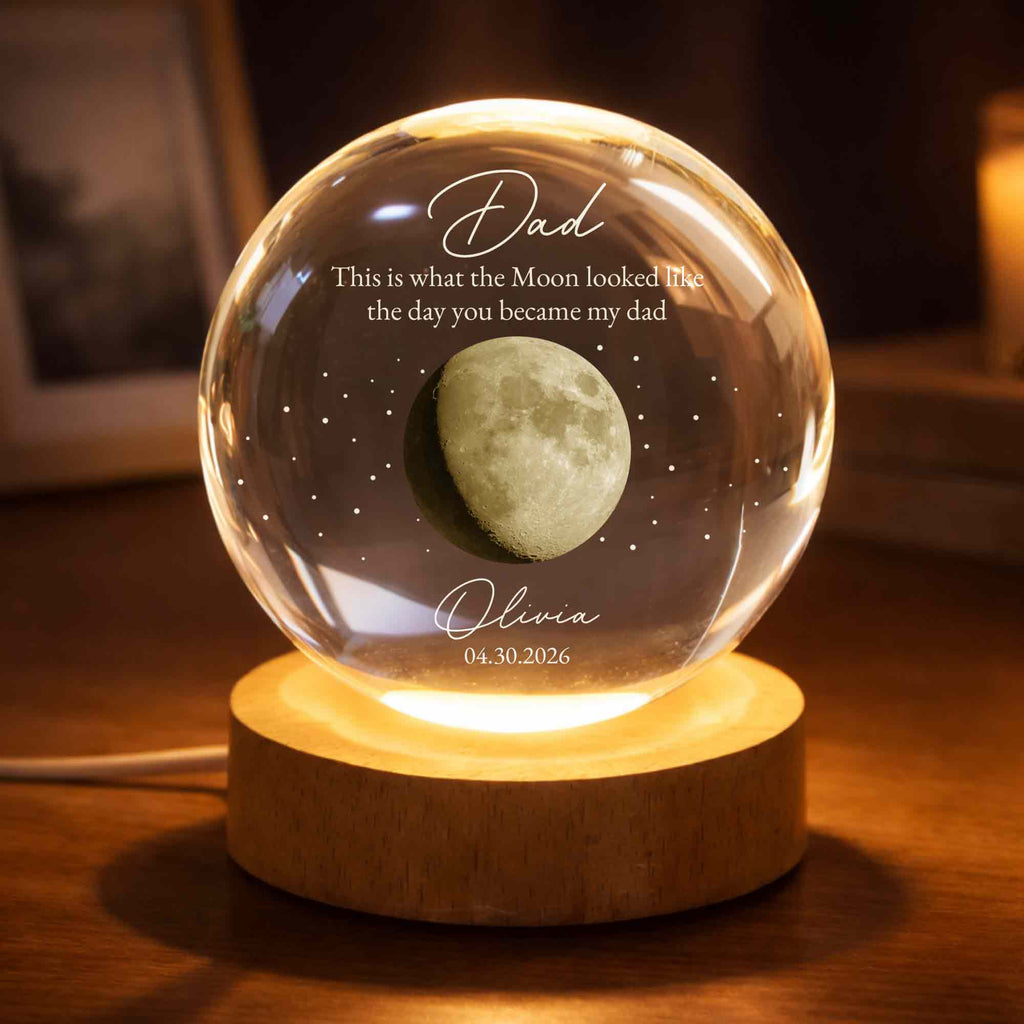 Personalized Custom Moon Phase Crystal Globe Lamp for Dad Crystal Globe Lamp GradoCreations