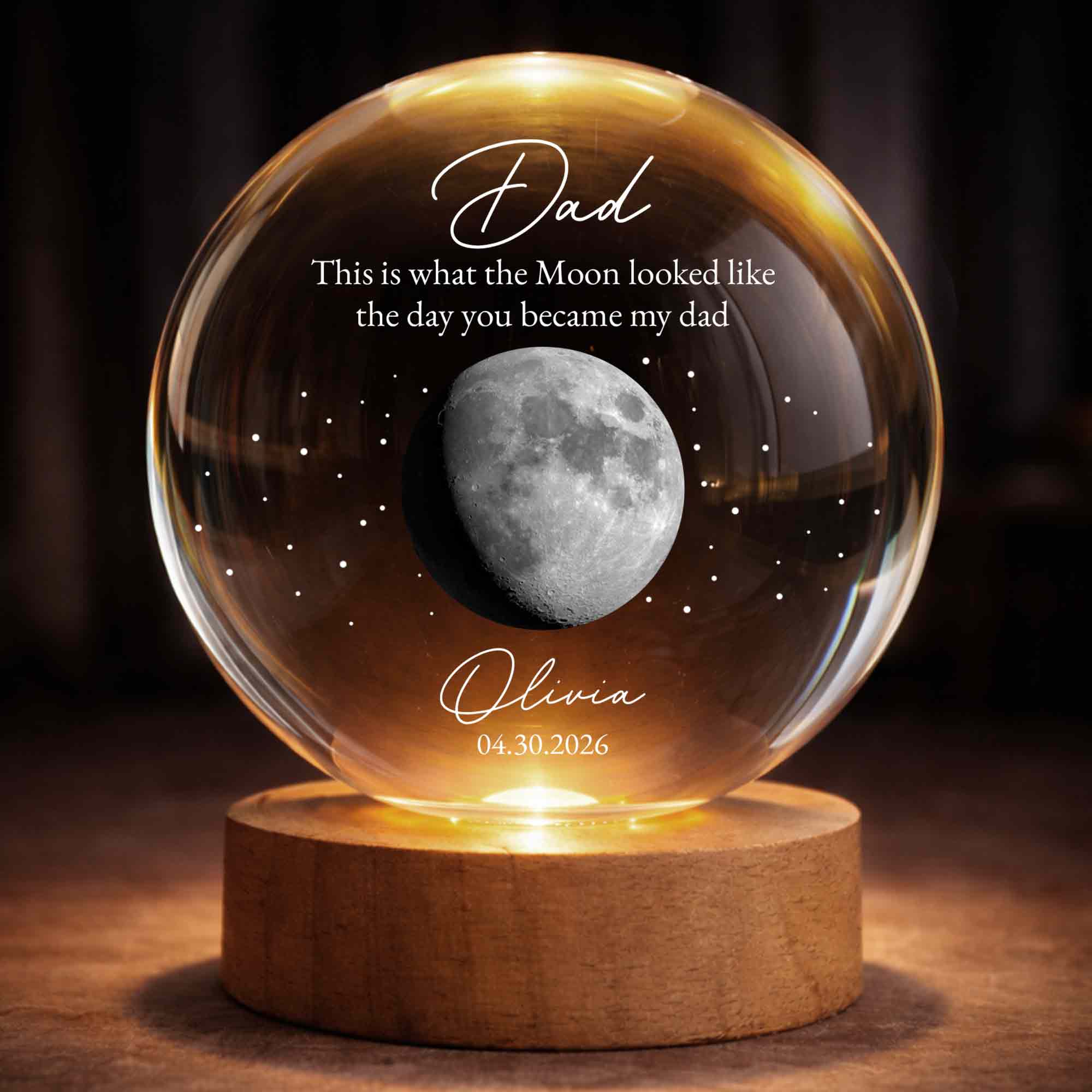 Personalized Custom Moon Phase Crystal Globe Lamp for Dad Crystal Globe Lamp GradoCreations