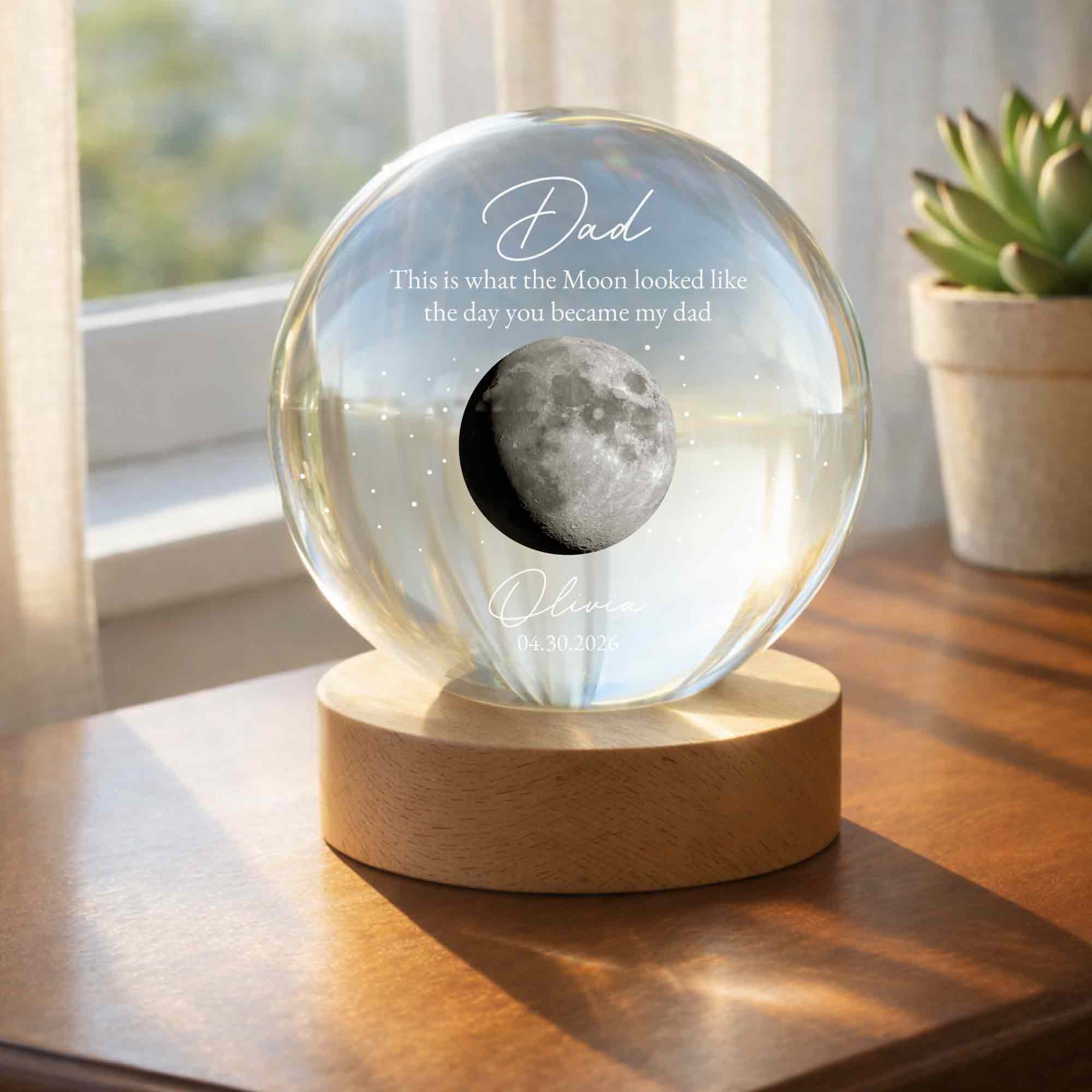 Personalized Custom Moon Phase Crystal Globe Lamp for Dad Crystal Globe Lamp GradoCreations