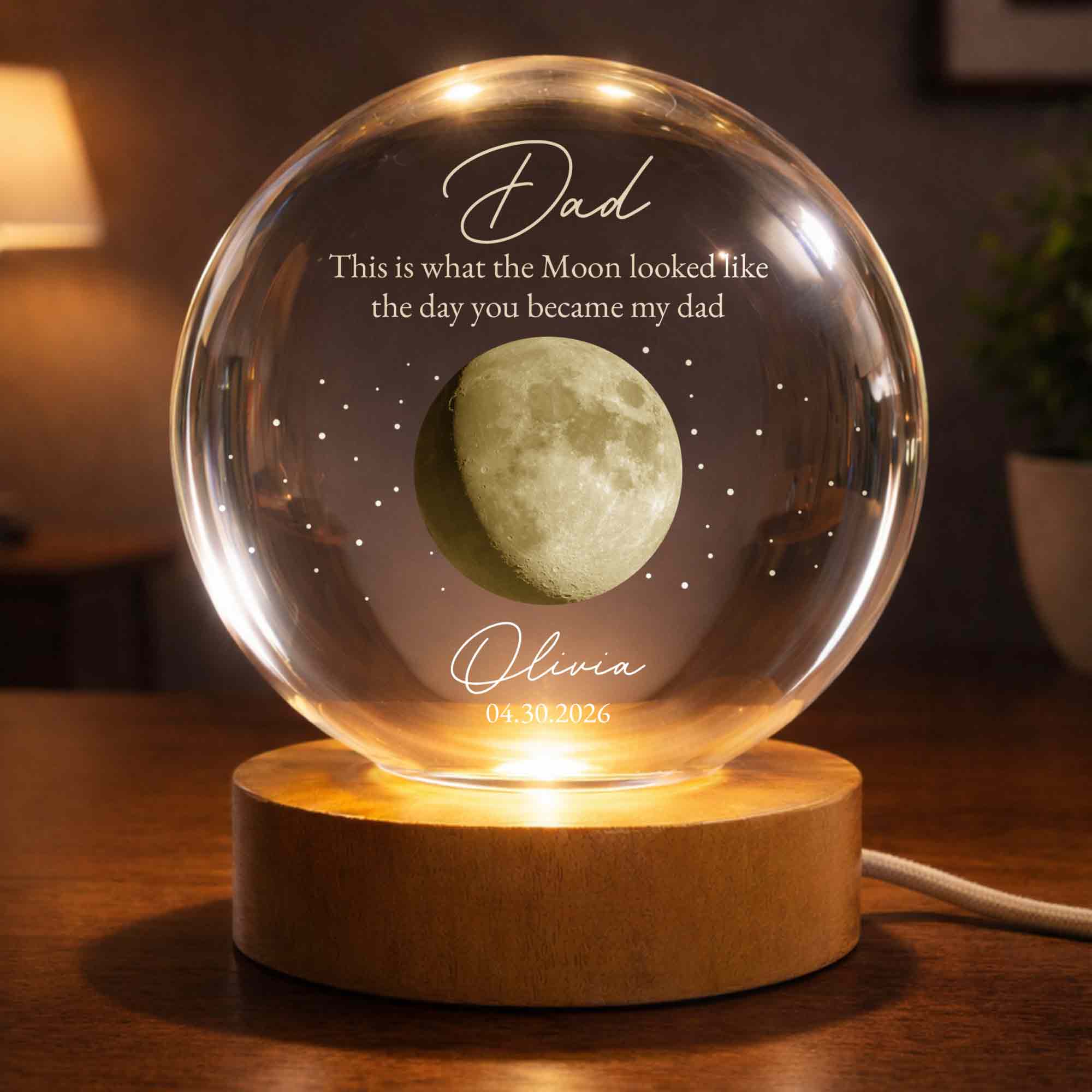 Personalized Custom Moon Phase Crystal Globe Lamp for Dad Crystal Globe Lamp GradoCreations