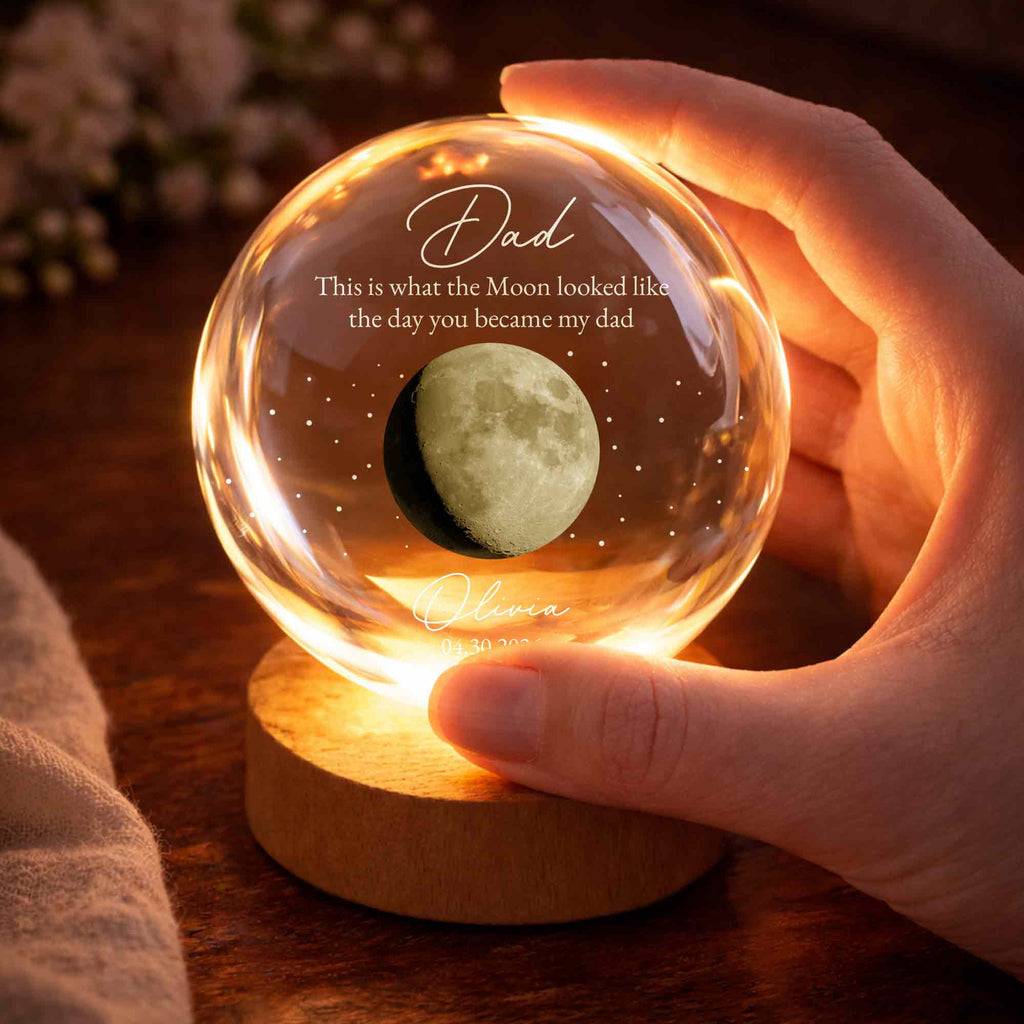 Personalized Custom Moon Phase Crystal Globe Lamp for Dad Crystal Globe Lamp GradoCreations