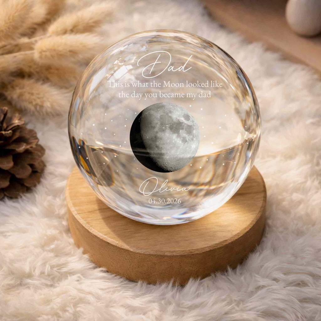 Personalized Custom Moon Phase Crystal Globe Lamp for Dad Crystal Globe Lamp GradoCreations