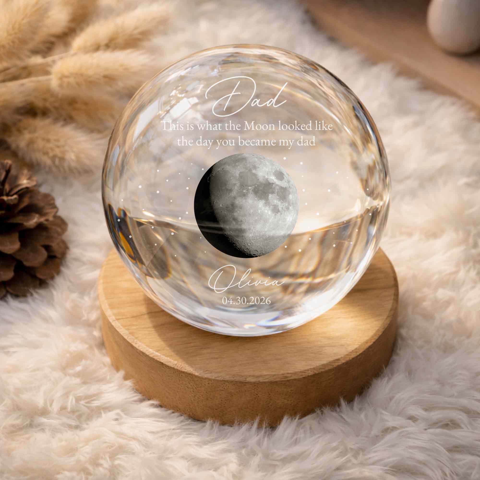 Personalized Custom Moon Phase Crystal Globe Lamp for Dad Crystal Globe Lamp GradoCreations