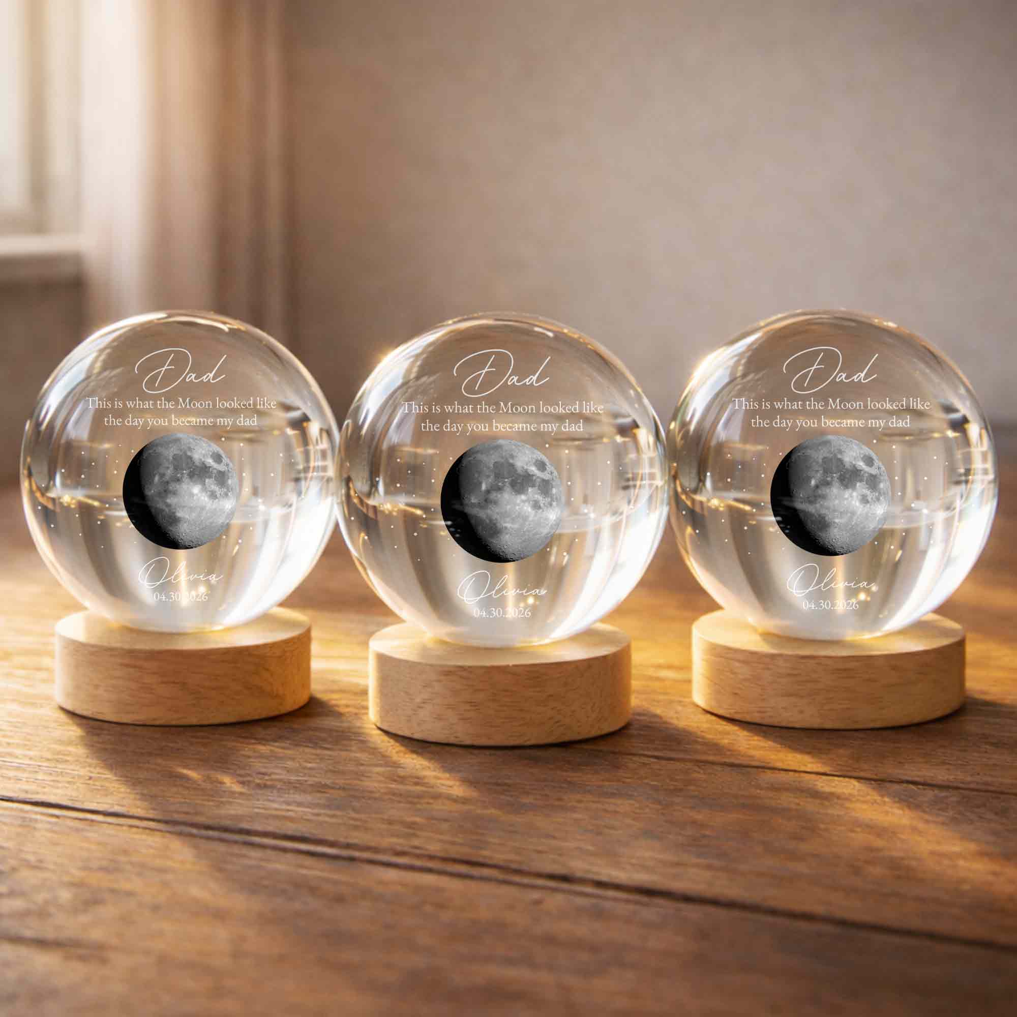 Personalized Custom Moon Phase Crystal Globe Lamp for Dad Crystal Globe Lamp GradoCreations