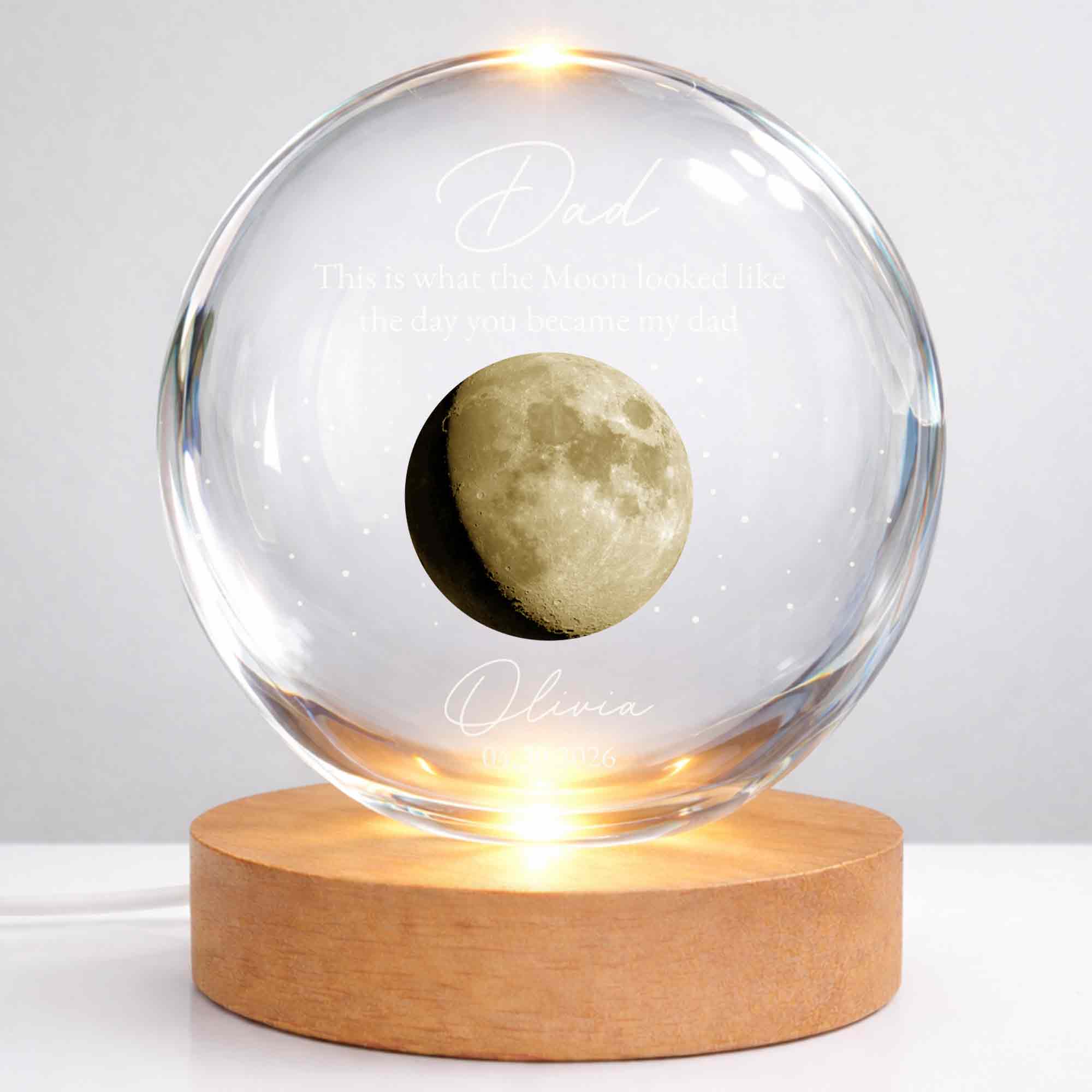Personalized Custom Moon Phase Crystal Globe Lamp for Dad Crystal Globe Lamp GradoCreations