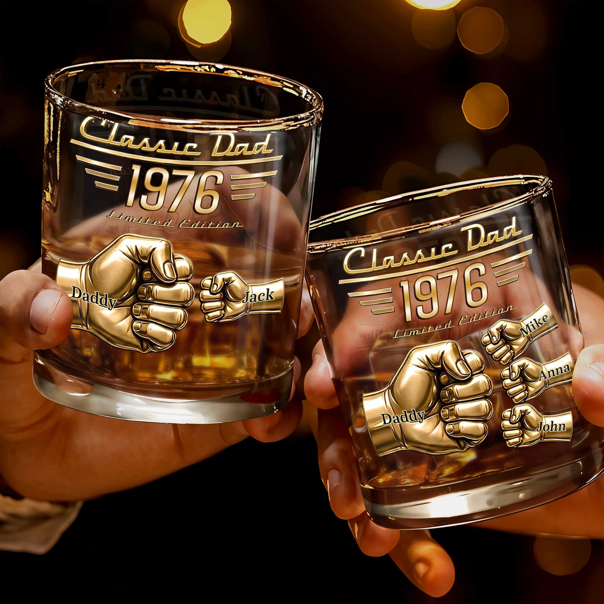 Personalized Custom Whiskey Glass Gift for Dad - Fist Bump Design Whiskey Glass GradoCreations