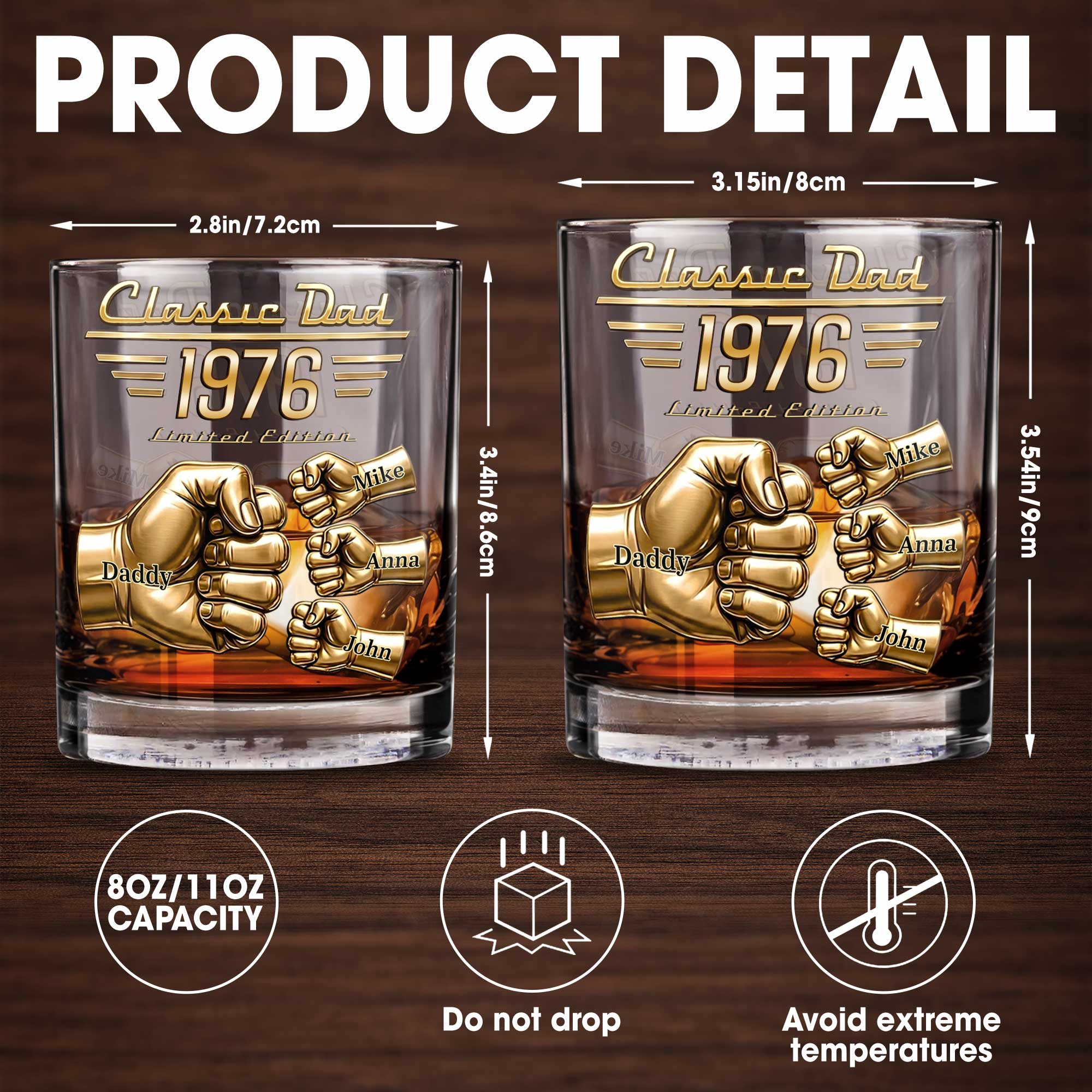Personalized Custom Whiskey Glass Gift for Dad - Fist Bump Design Whiskey Glass GradoCreations