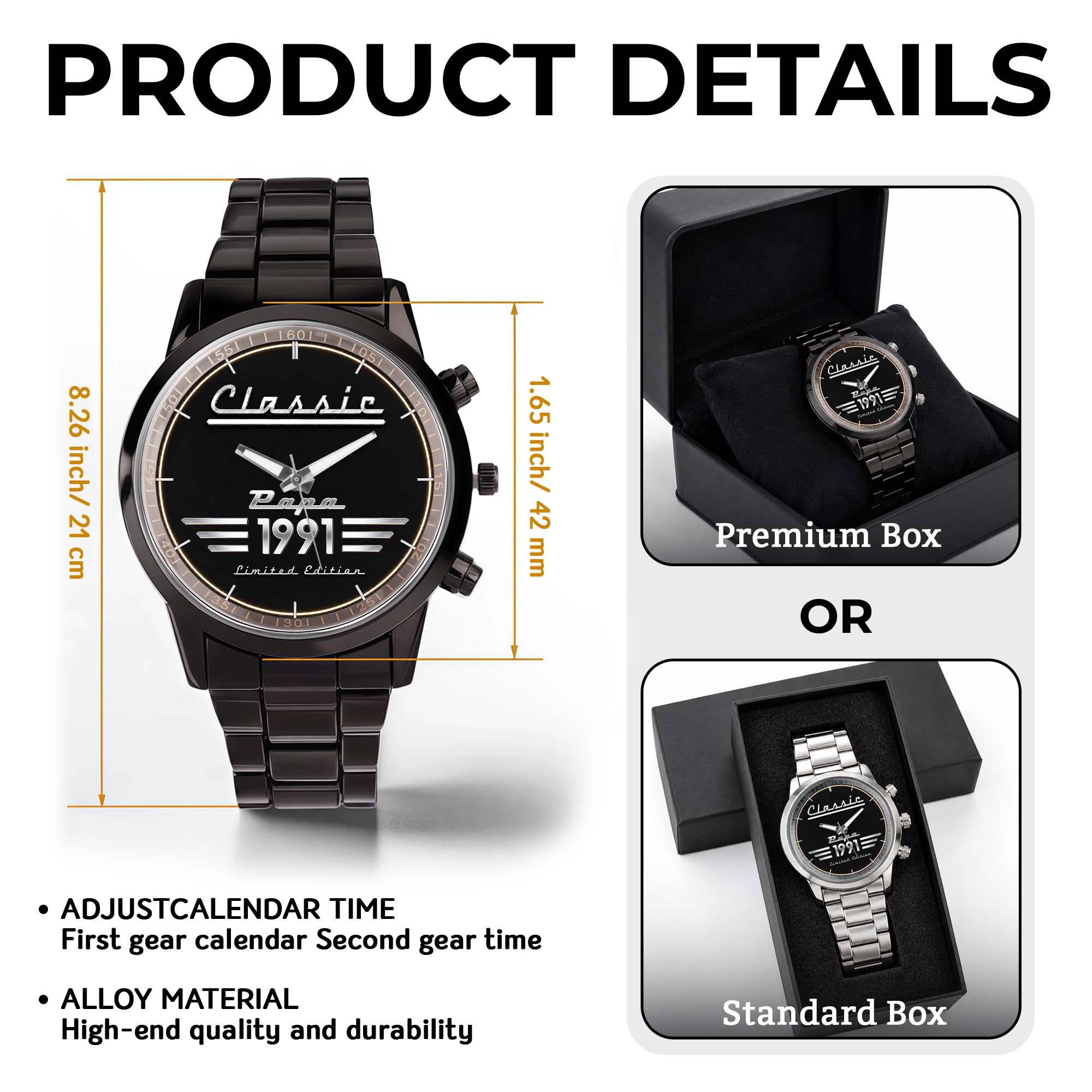 Personalized Men's Watch Custom Name Gift for Dad Black Men's Watch GradoCreations