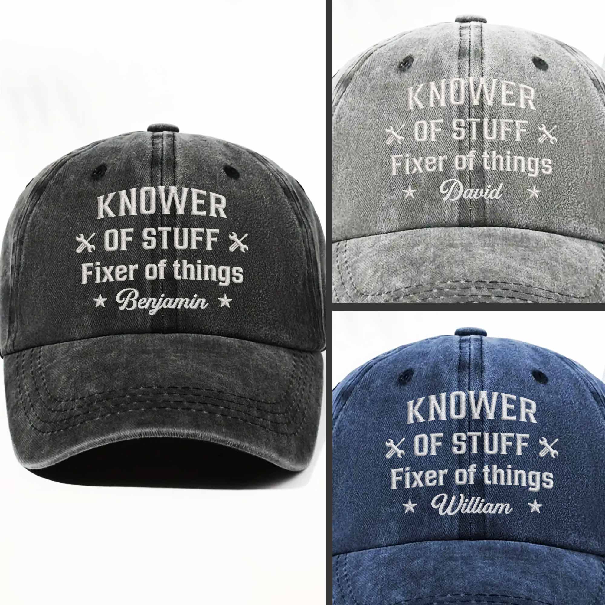 Personalized Denim Cap for Dad with Custom Text - Great Gift Washed Denim Cap GradoCreations