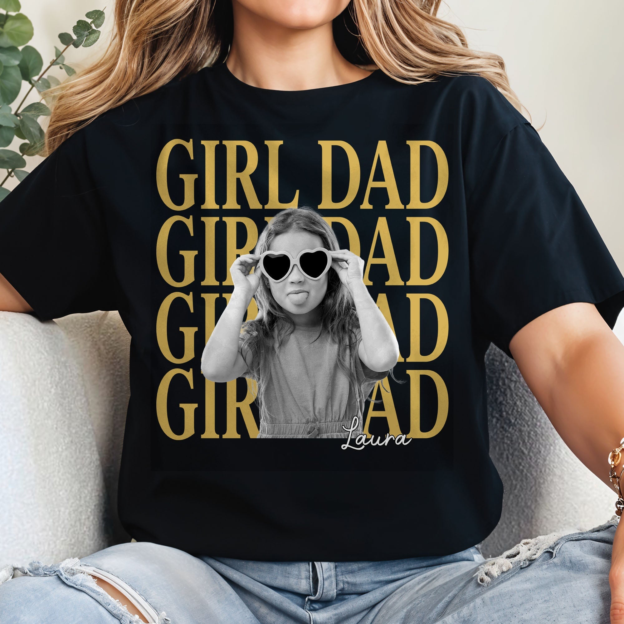 Personalized Girl Dad T-Shirt Custom Photo Gift for Father's Day Shirt GradoCreations