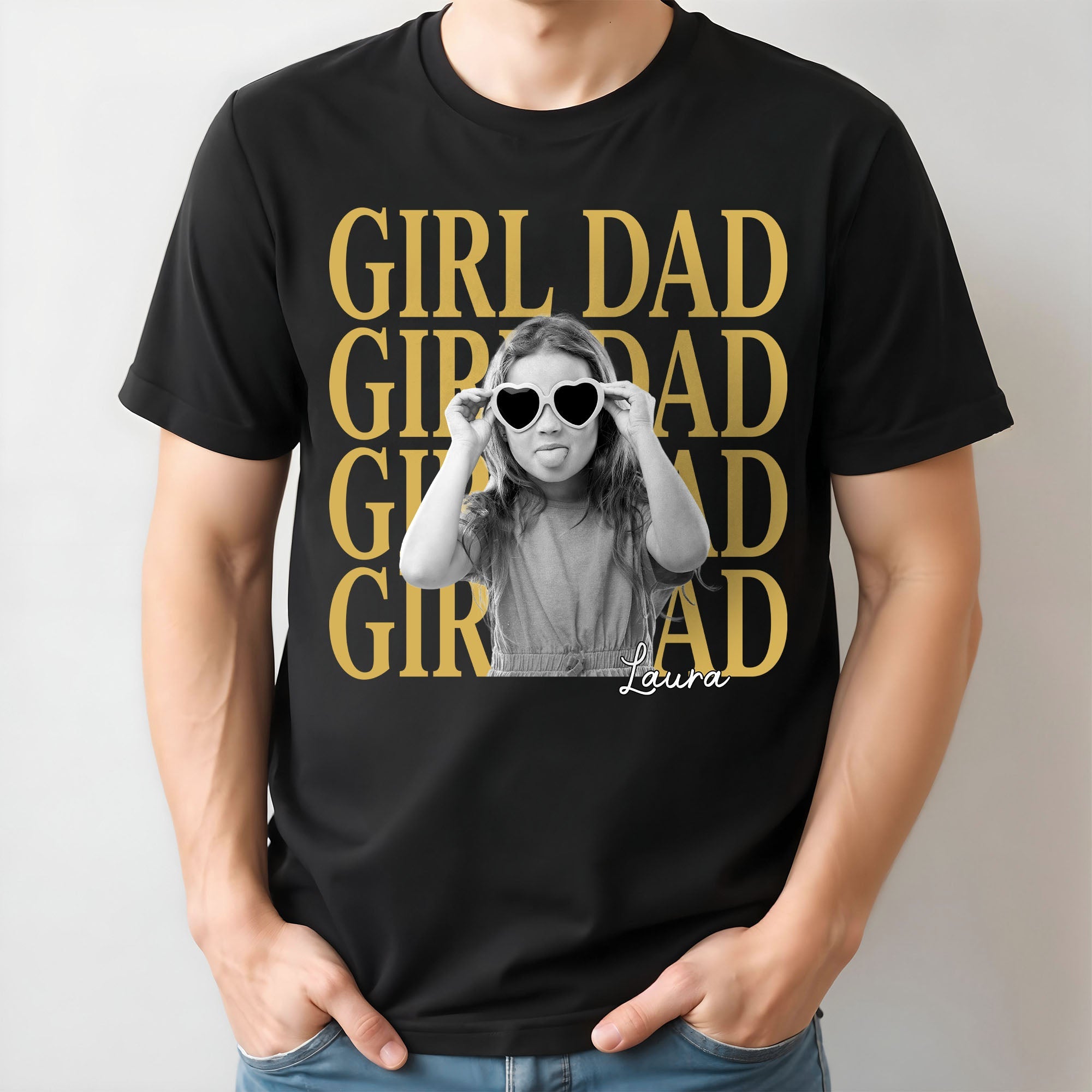 Personalized Girl Dad T-Shirt Custom Photo Gift for Father's Day Shirt GradoCreations