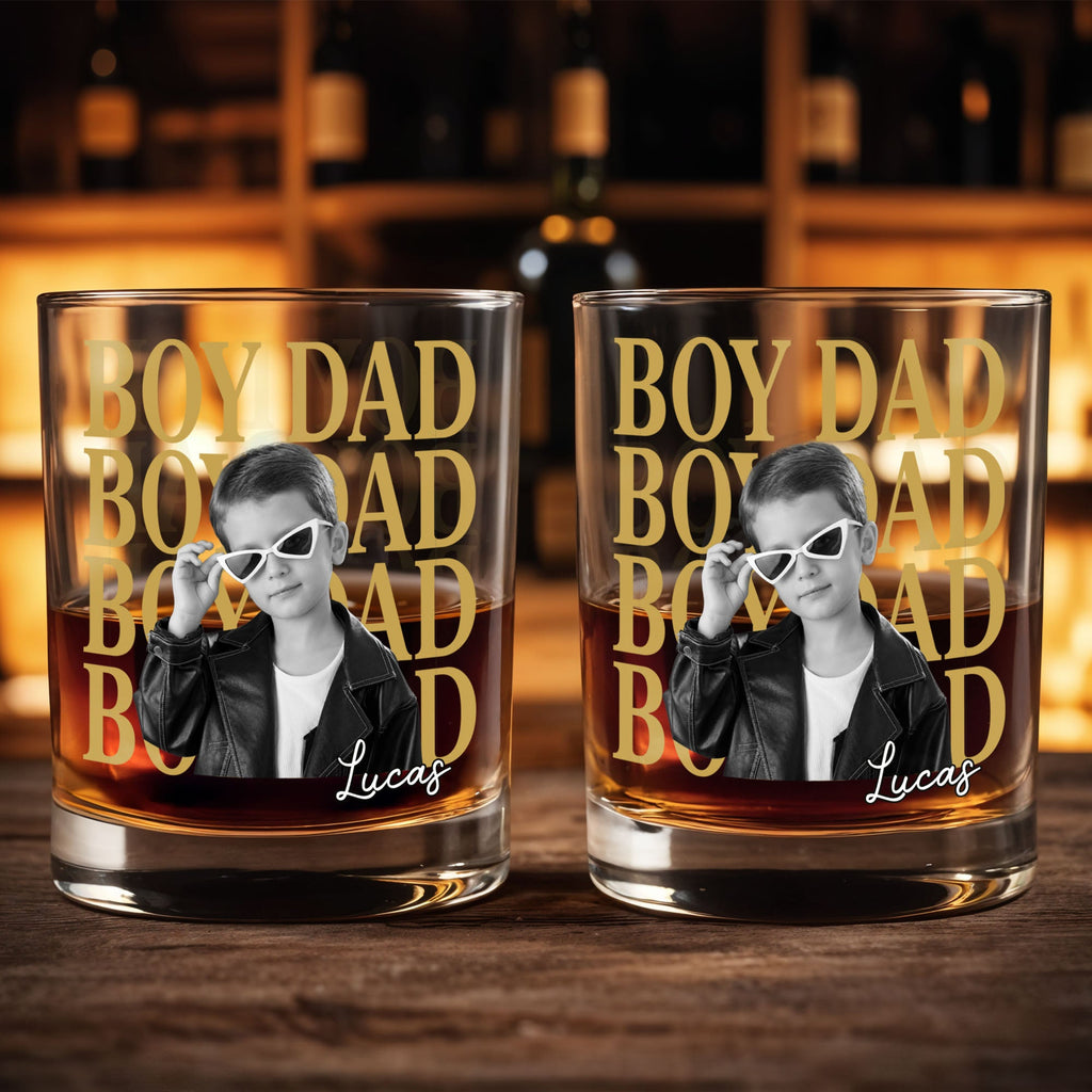 Personalized Custom Whiskey Glass with Photo & Heart Sunglasses Gift for Dad Whiskey Glass GradoCreations