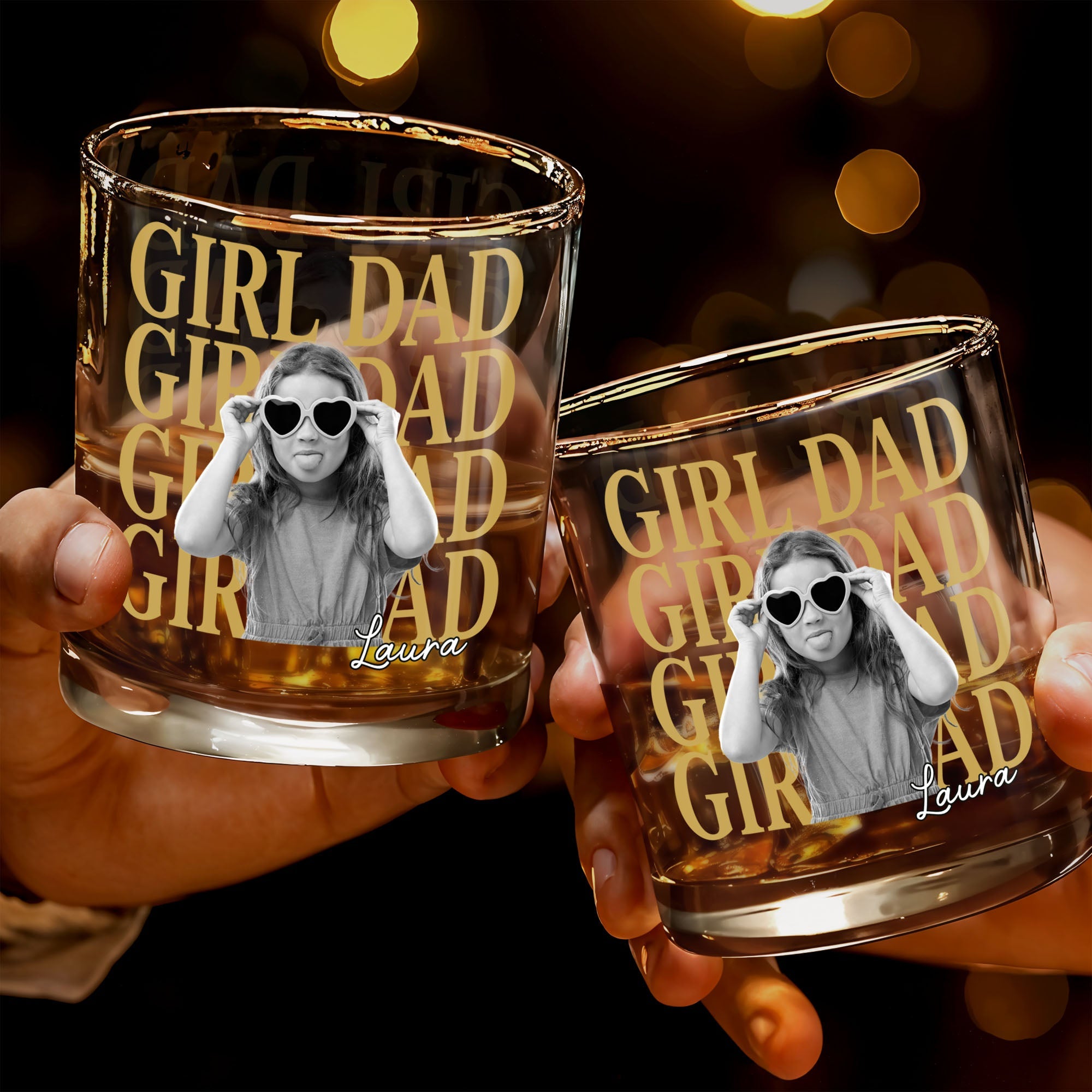 Personalized Custom Whiskey Glass with Photo & Heart Sunglasses Gift for Dad Whiskey Glass GradoCreations