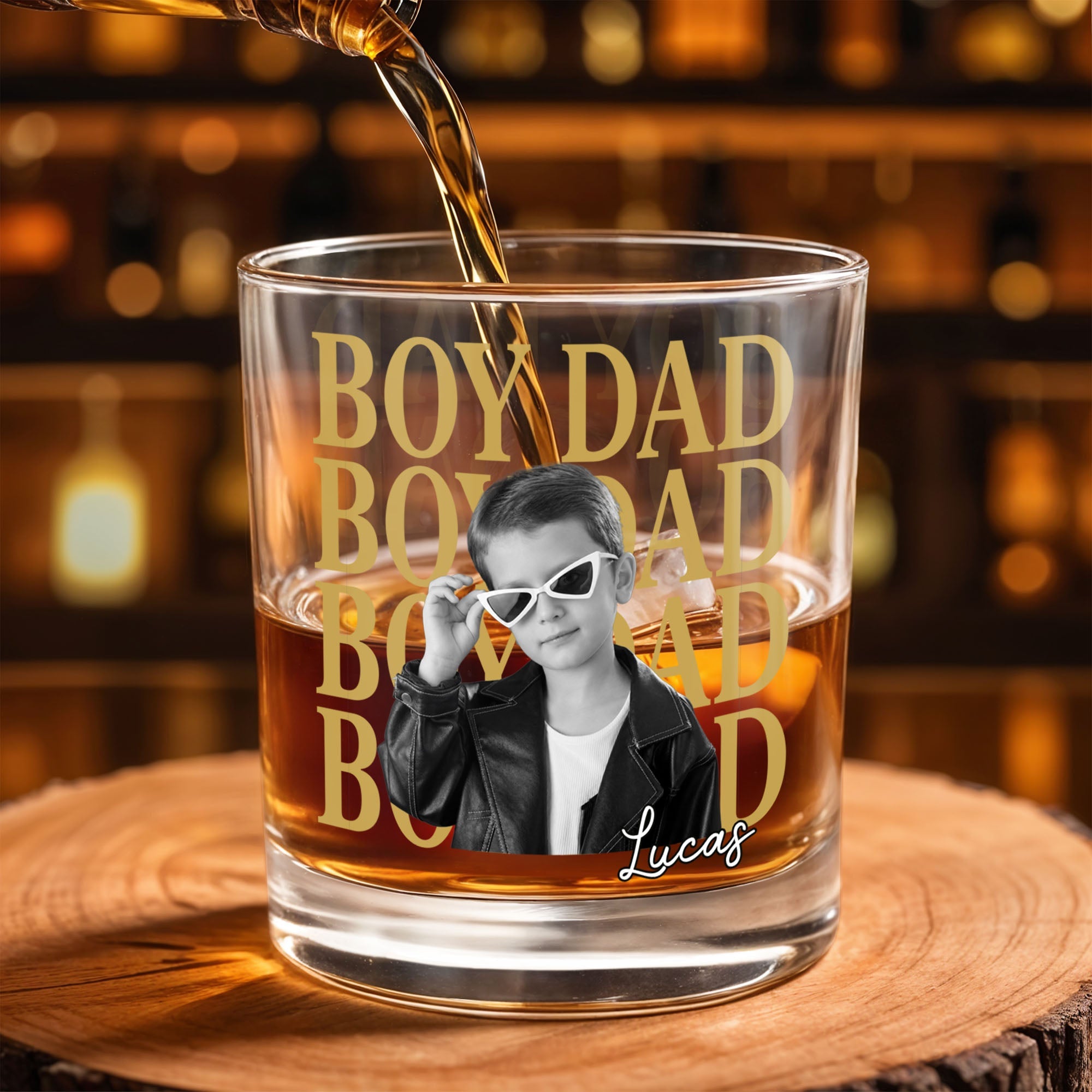 Personalized Custom Whiskey Glass with Photo & Heart Sunglasses Gift for Dad Whiskey Glass GradoCreations
