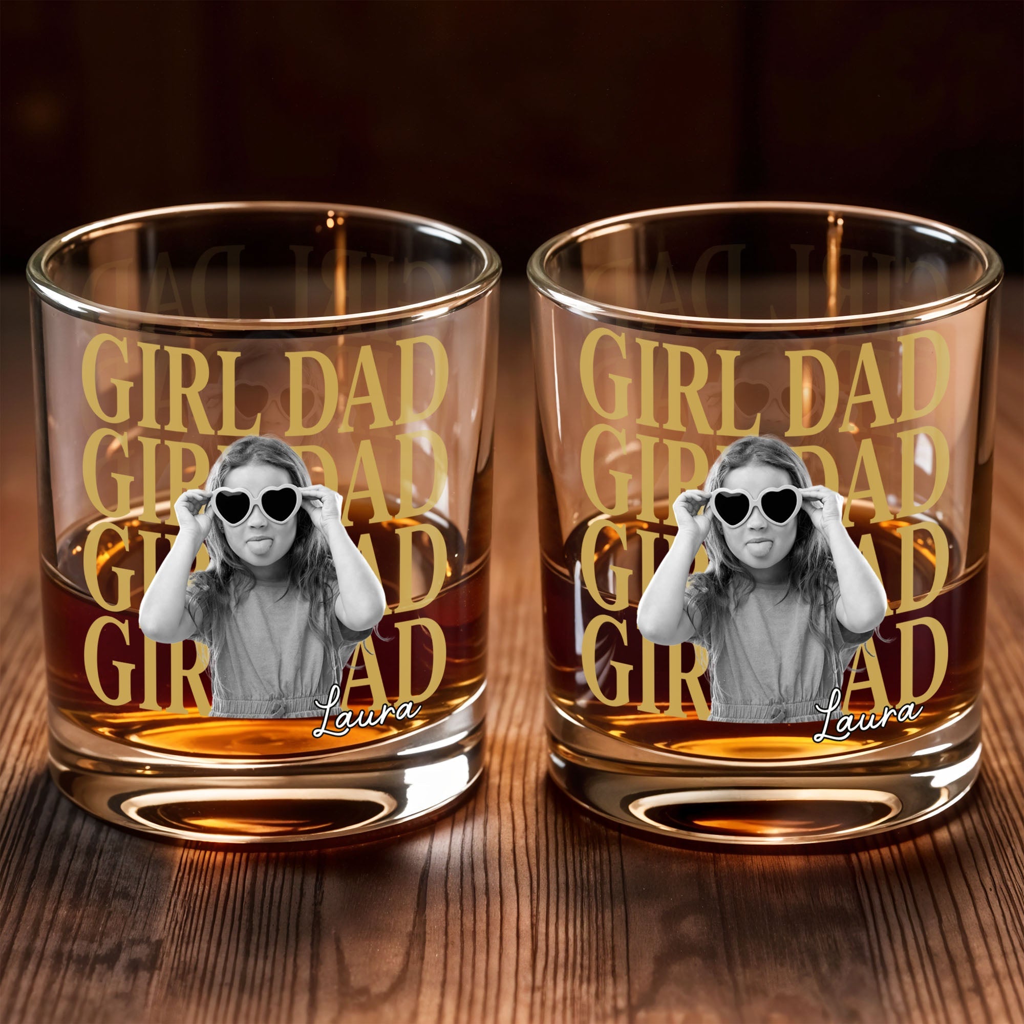 Personalized Custom Whiskey Glass with Photo & Heart Sunglasses Gift for Dad Whiskey Glass GradoCreations
