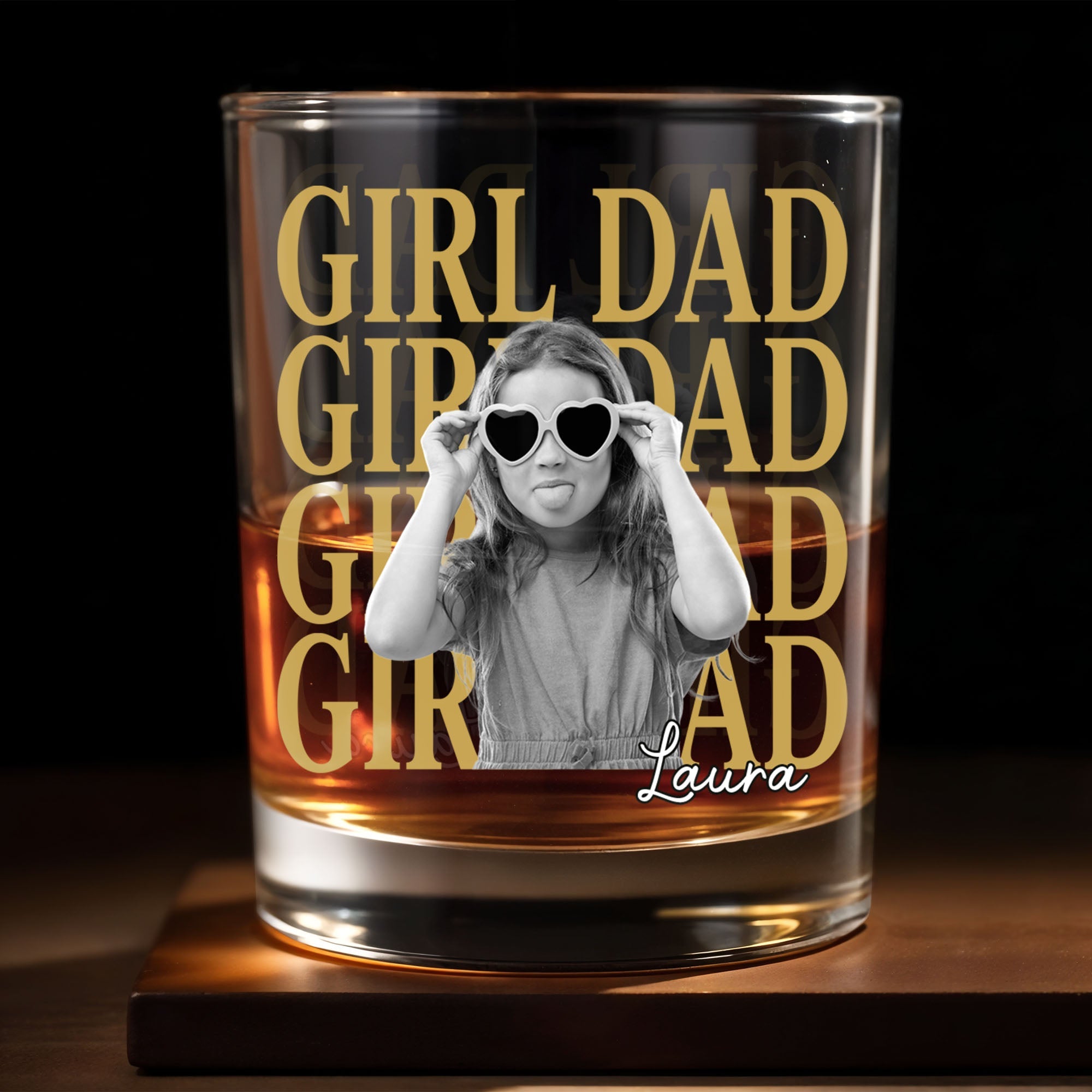 Personalized Custom Whiskey Glass with Photo & Heart Sunglasses Gift for Dad Whiskey Glass GradoCreations