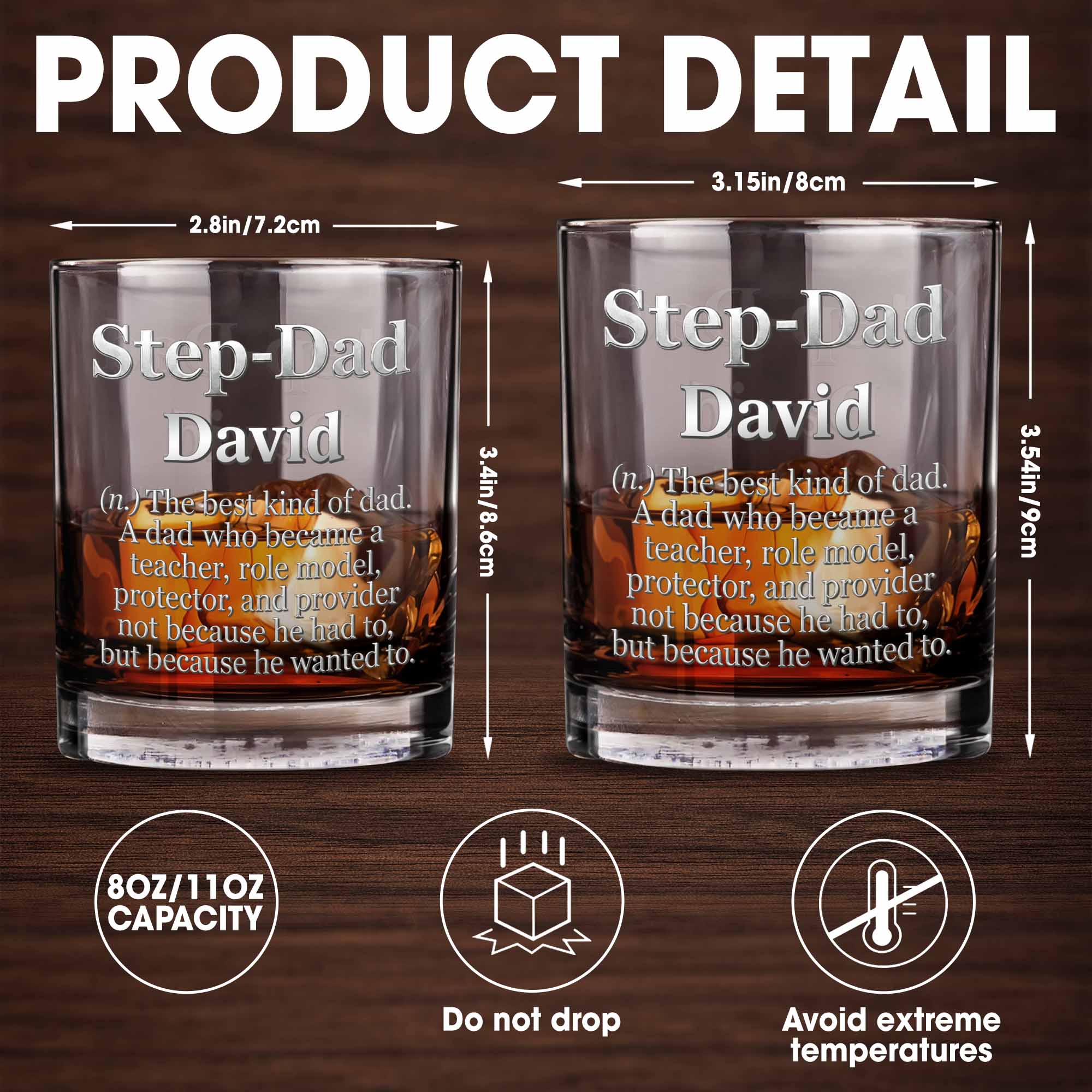 Personalized Custom Whiskey Glass for Step Dad Gift Idea Whiskey Glass GradoCreations