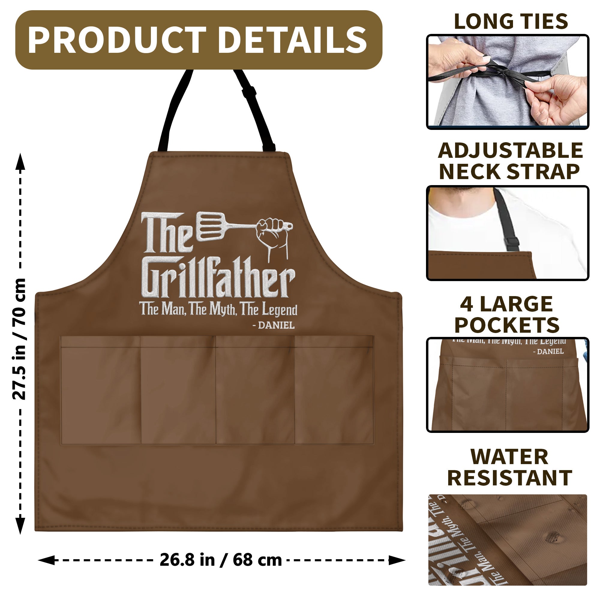 Personalized Grillfather Apron Custom Name Gift for Dad Apron GradoCreations