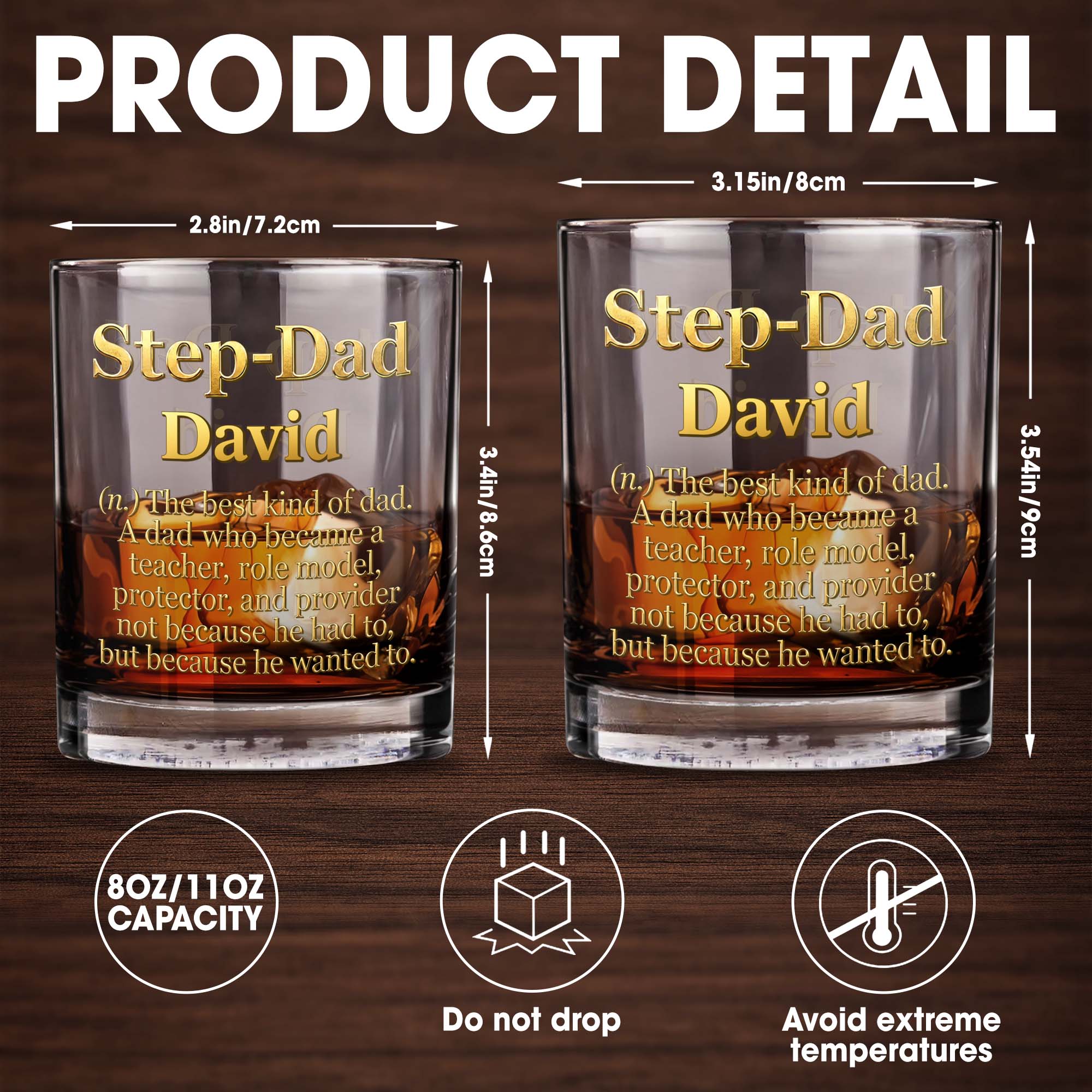 Personalized Custom Whiskey Glass Dual-Sided Gift for Step Dad Whiskey Glass GradoCreations